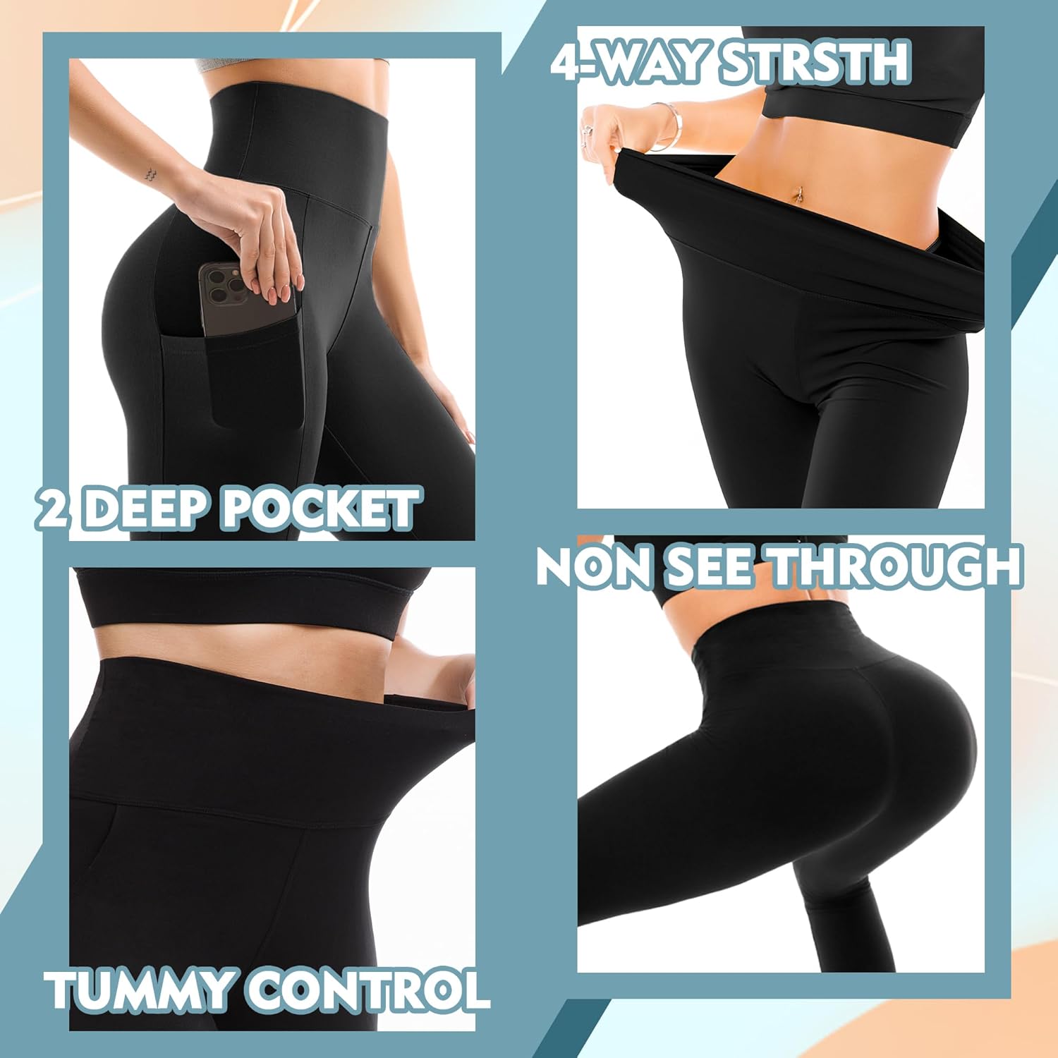 Detalle 2 de SINOPHANT High Waisted Leggings with Pockets — Full Length Yoga Pants