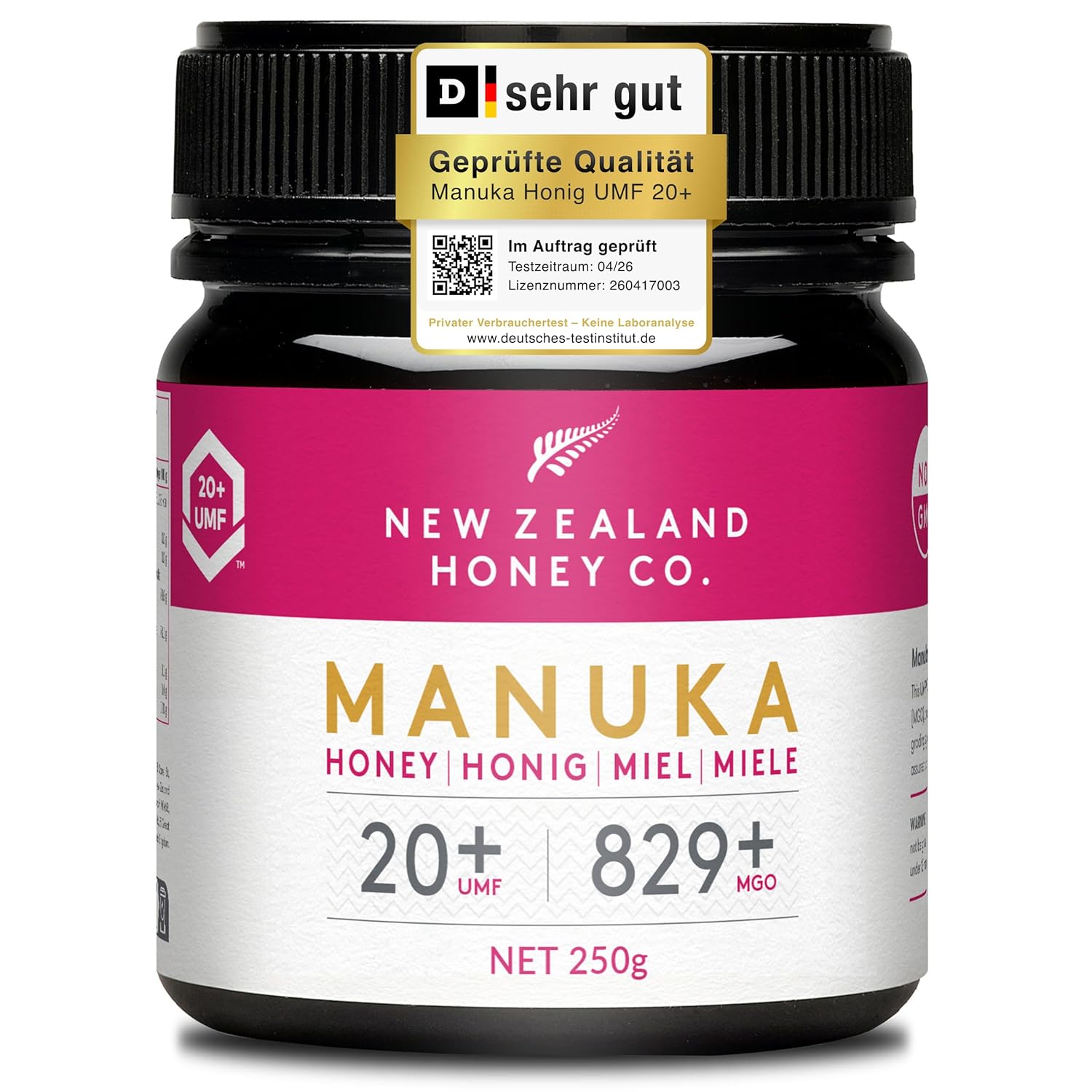 Detalle de New Zealand Honey Co. Manuka Honig MGO 829+ UMF 20+ 250g 🍯
