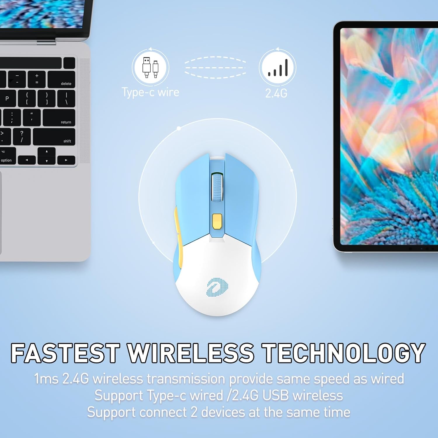 Detalle de DAREU EM901X: mouse gaming wireless con dock di ricarica magnetico, 12K DPI e 6 pulsanti programmabili