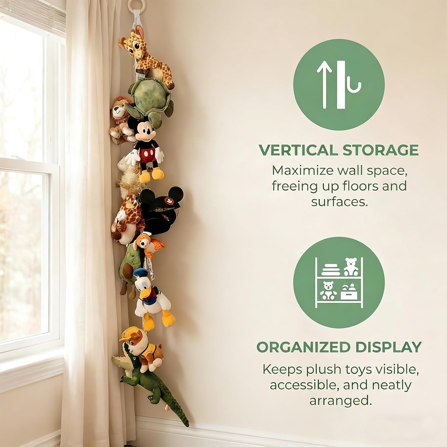 Thumbnail 2 de Vurixfo 2 Pcs Teddy Toy Hammock – 2m Plush Toy Storage with 40 Metal Clips