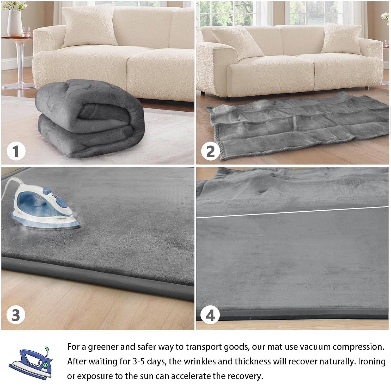 Detalle 2 de ILPEOD RMPXD01 Baby Play Mat, 39 x 59-Inch Coral Velvet Memory Foam Rug