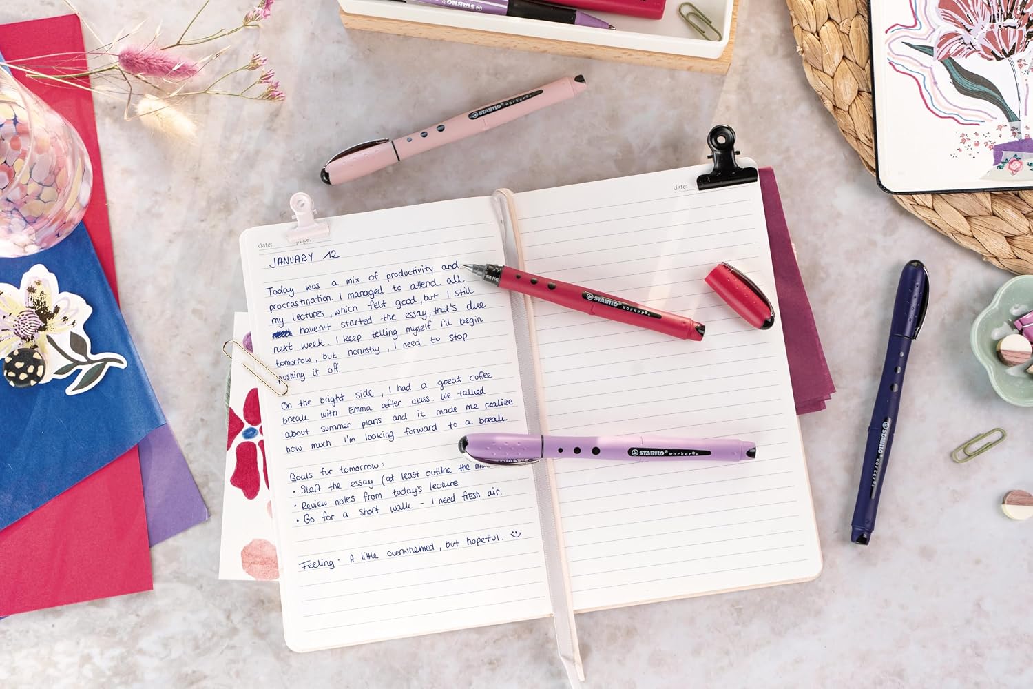 Thumbnail 6 de STABILO worker+ NatureCOLORS Wildflower – Penna roller blu, 4 colori in astuccio