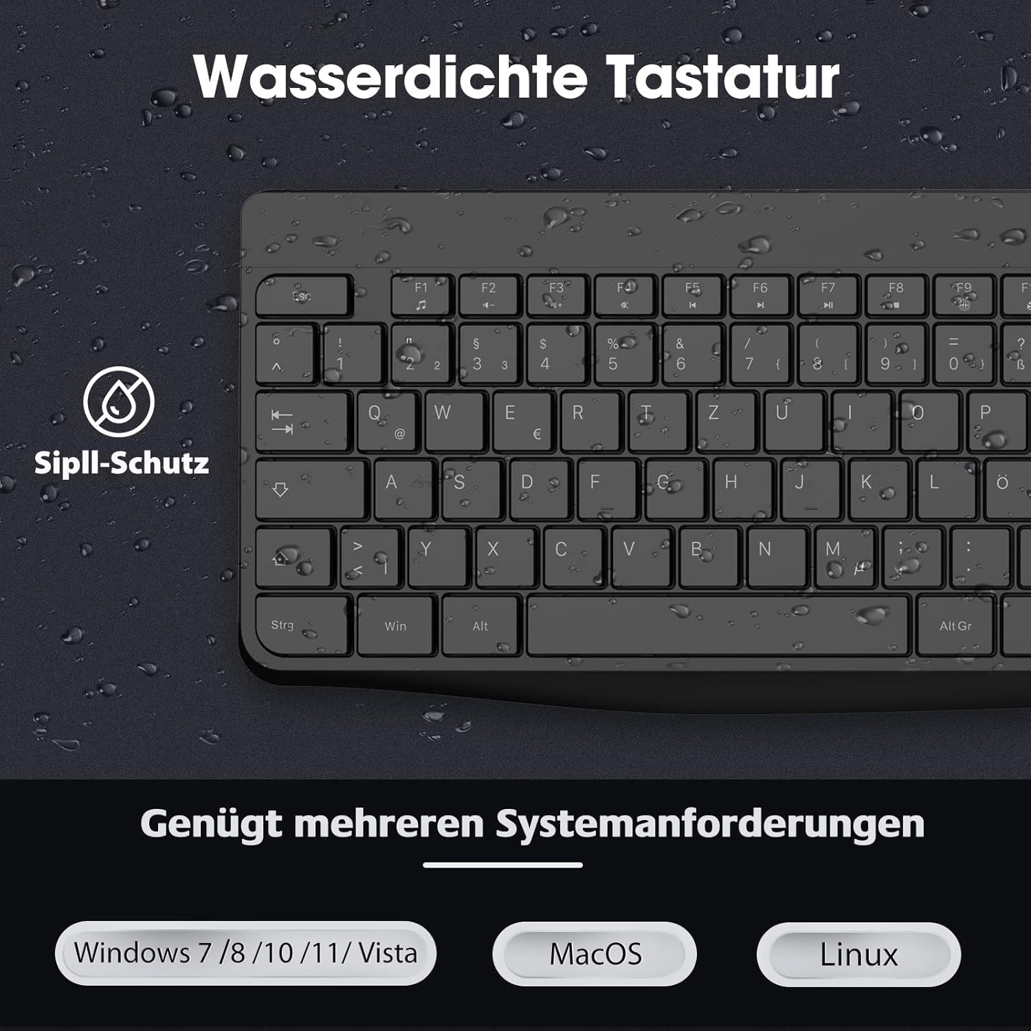 Detalle de KOORUI kabelloses Tastatur-und-Maus-Set (QWERTZ, deutsches Layout) mit leiser Maus, 2,4 GHz Funk – schwarz