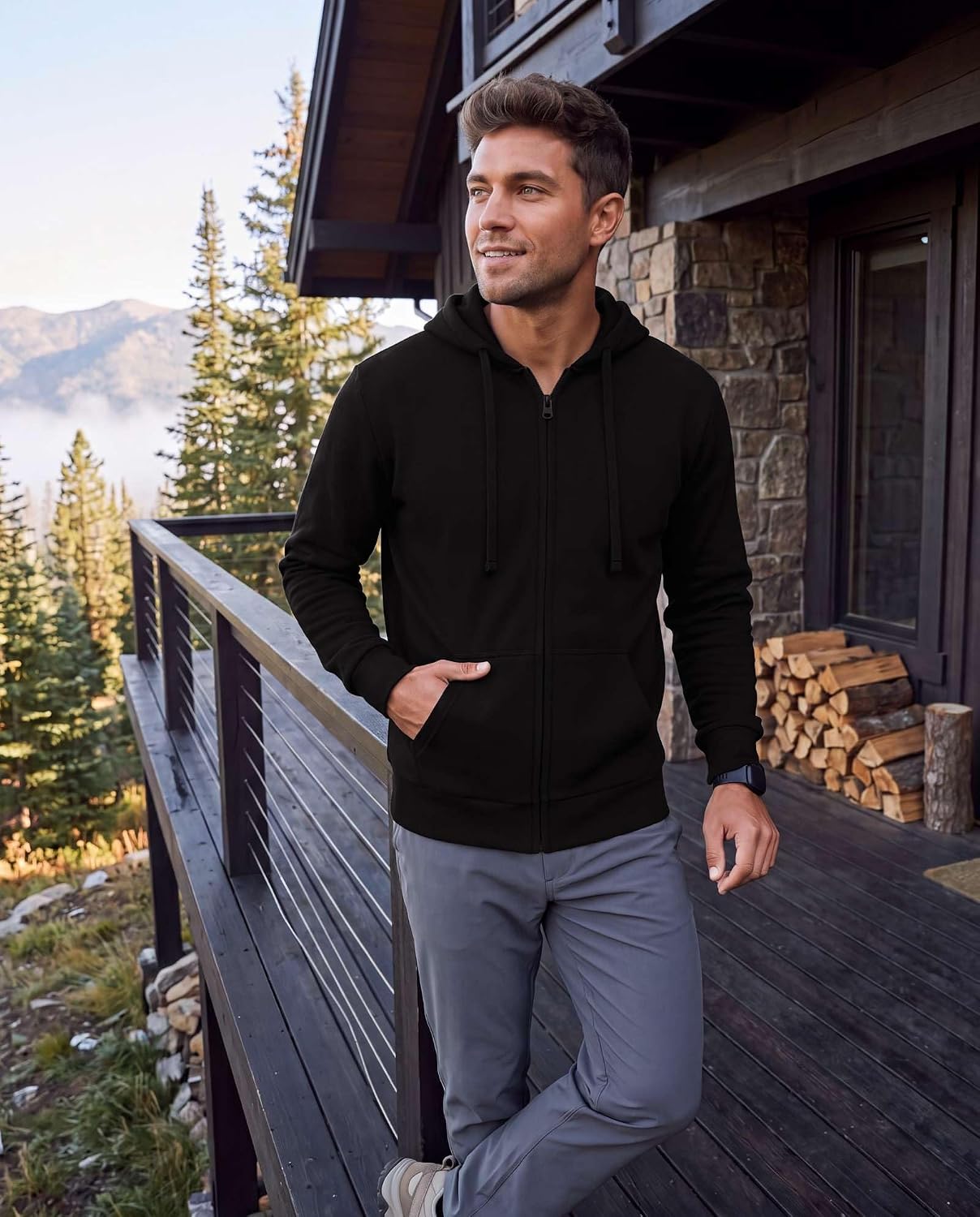Detalle de Men's Full-Zip Hoodies in Brushed Fleece
