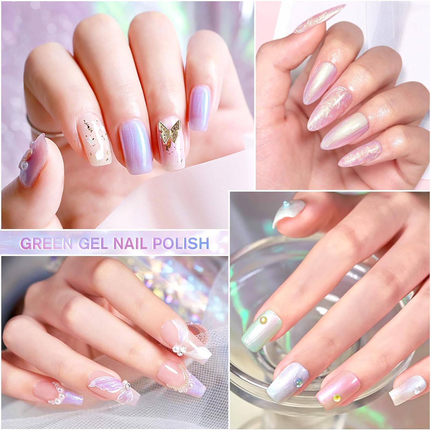 Detalle de Shining She UV Nagellack Pearl Effect Set mit 5 Farben (Meerjungfrau Pearl) – inklusive Stick für Kreis- & Muschel-Effekte