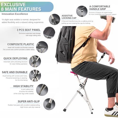 Detalle de Ta-Da Chair Pro – Canne de marche avec siège ⚙