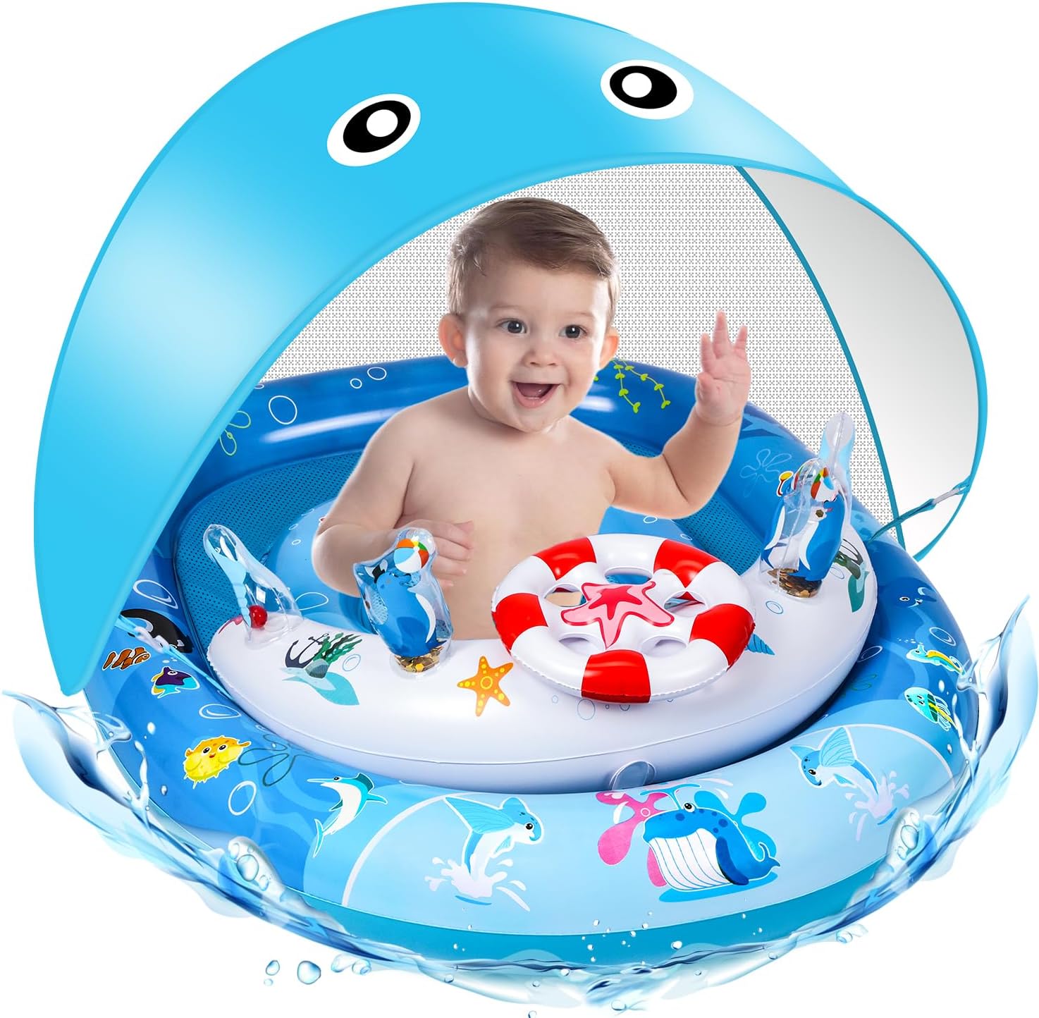 Detalle de ACELlFE Baby Swimming Float with Canopy UPF 50+ and Adjustable Safety Seat (3–36 months)