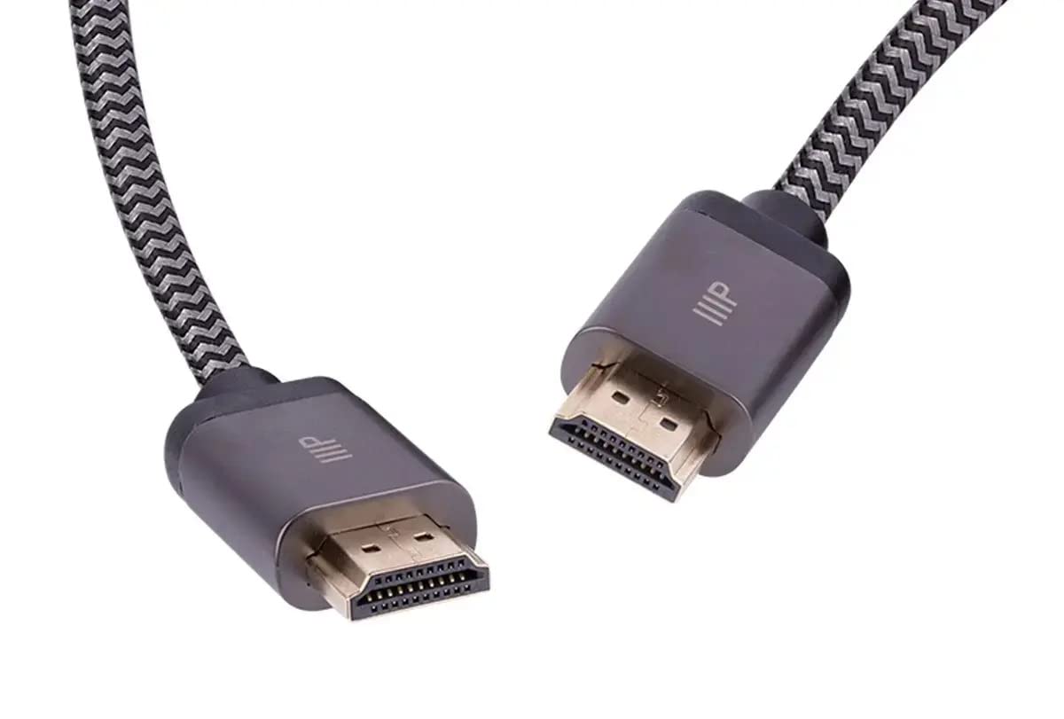 Detalle 1 de Monoprice 8K Certified Ultra High Speed HDMI 2.1 Cable (Braided) — 48Gbps, 8K@60Hz, 4K@120Hz, HDR, eARC, CL2 In-Wall Rated, 25ft (Black)