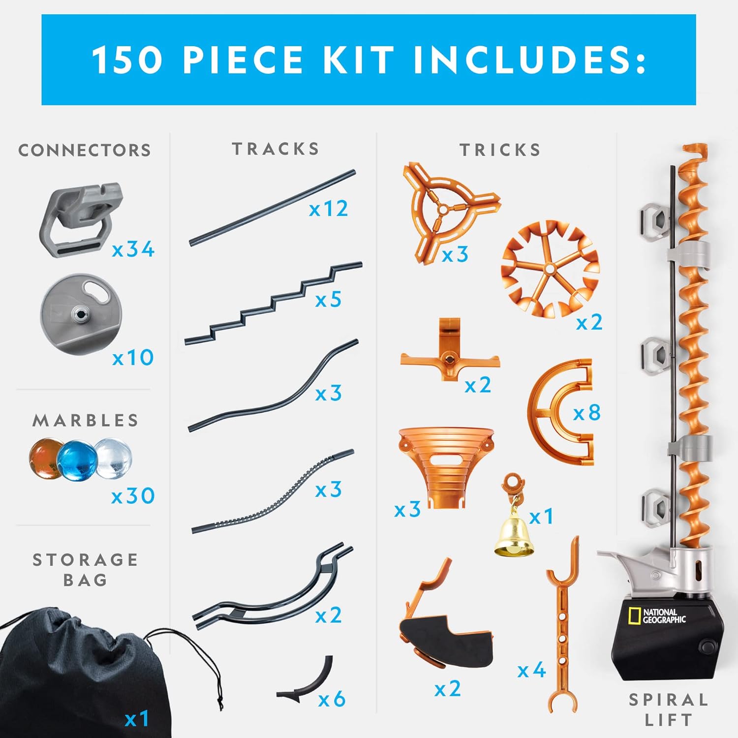 Detalle de National Geographic Magnetic Marble Run (Blue Marble) — 150-Piece STEM Magnetic Track Building Set for Kids & Adults