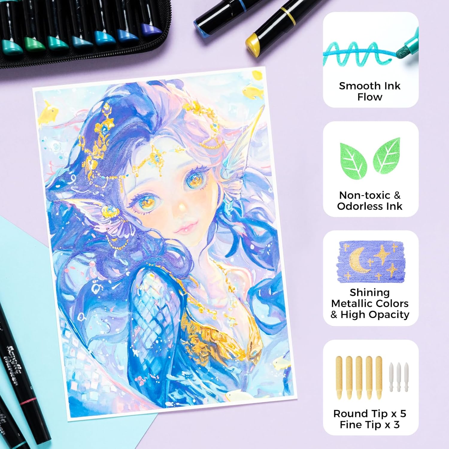 Thumbnail 3 de Ohuhu Acrylic Paint Pens 90 Colours (Dual Tips: Round & Fine) – waterproof, lightfast acrylic markers