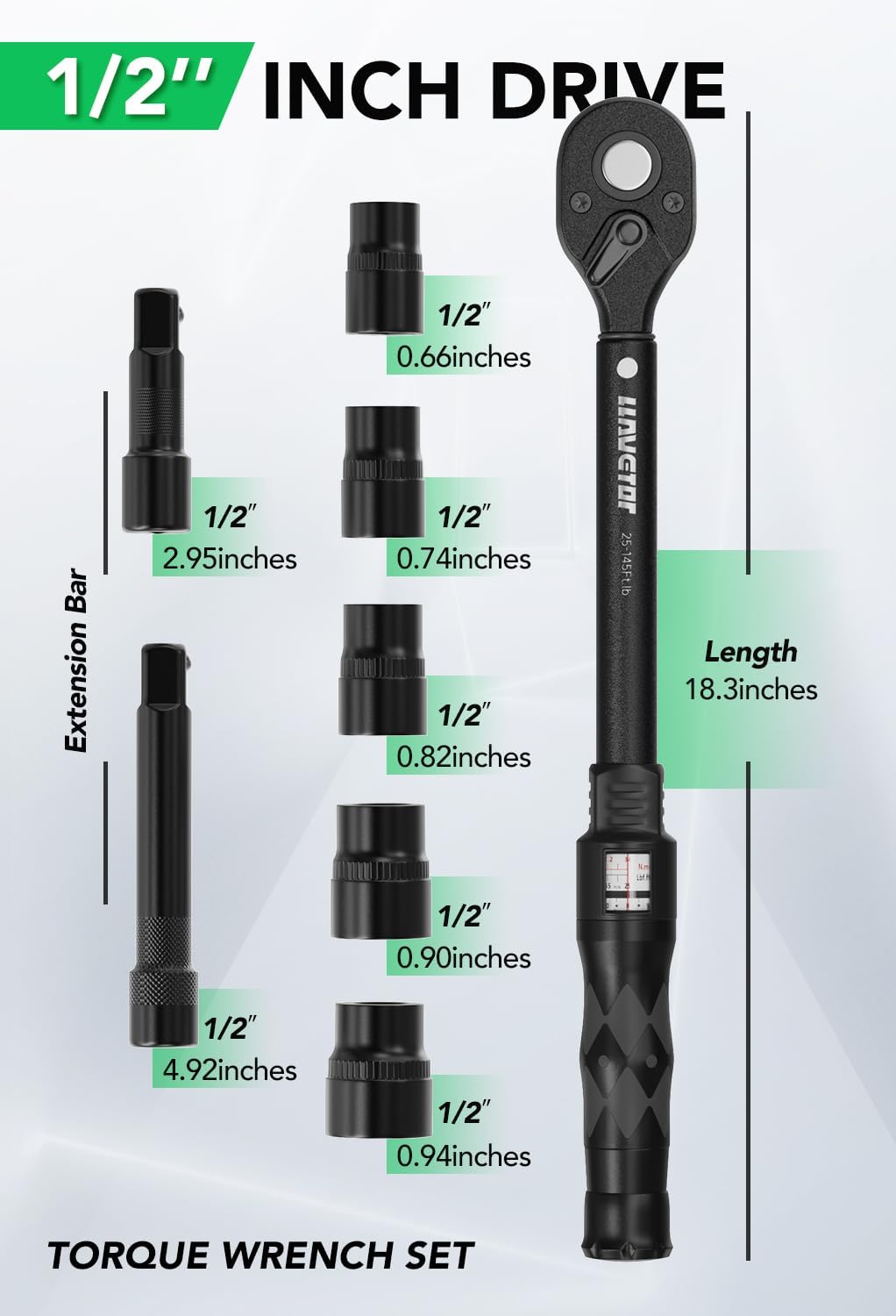 Thumbnail 3 de LLAVETOR Drehmomentschlüssel 1/2" Set (30–210 Nm) – 8-teilig, ± 3% Genauigkeit