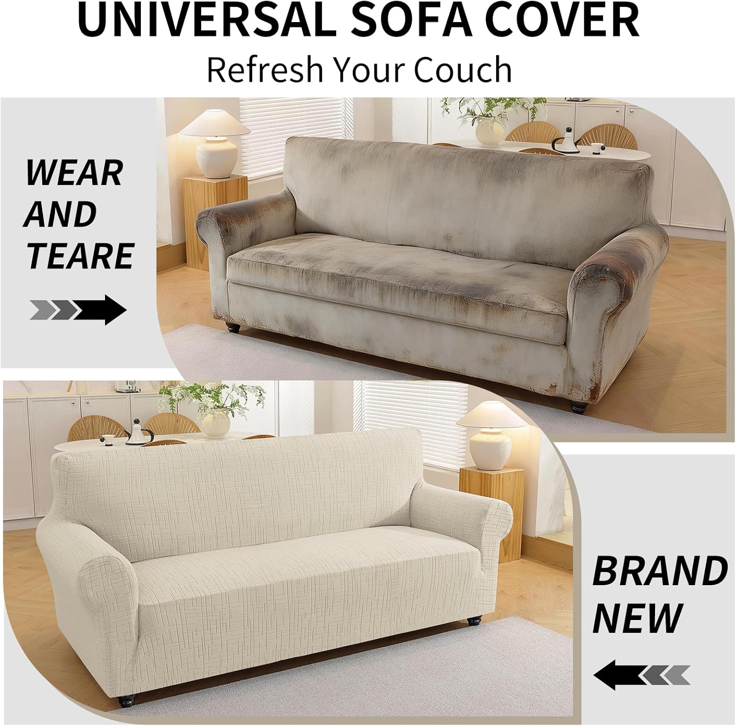 Detalle de YSTELLAA Copridivano 3 posti con braccioli beige elasticizzato, lavabile e antiscivolo