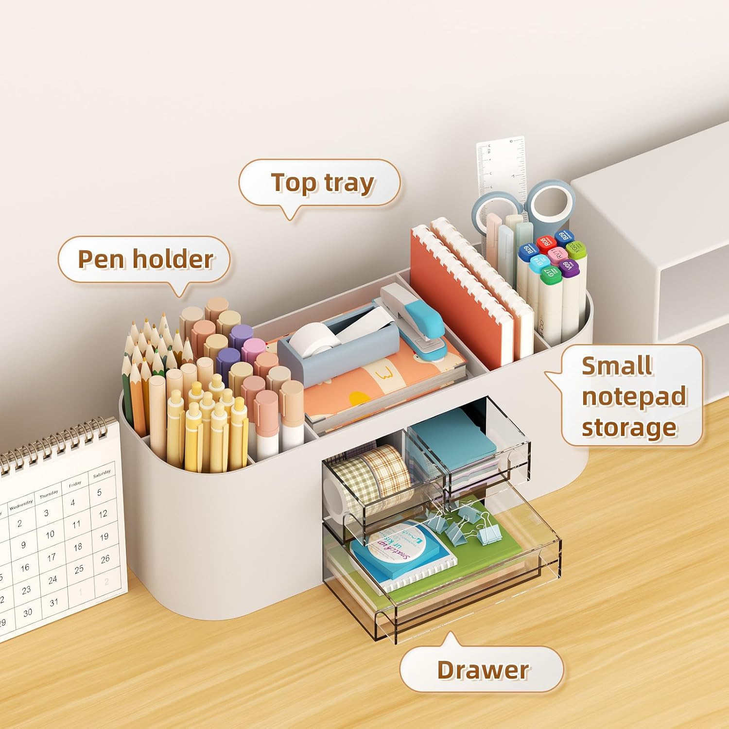 Thumbnail 1 de Marbrasse Schreibtisch Organizer mit 3 Schubladen – 7 Fächer, PS-Material, Grau