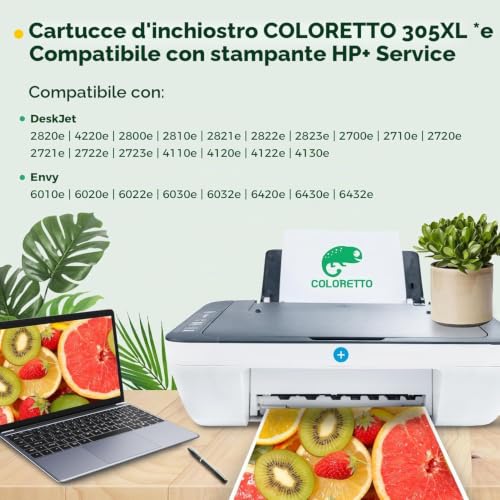 Detalle de COLORETTO 305XL Cartucce Nero per HP 305 XL – Compatibilità ampia e resa elevata