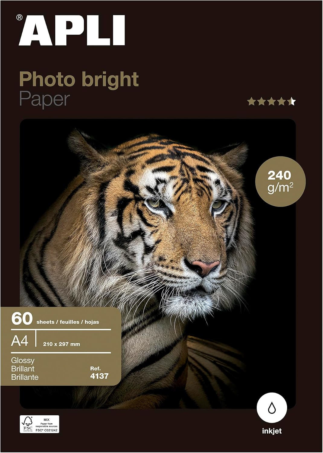 APLI PhotoBright 4137 – błyszczący papier fotograficzny A4, 200 g/m², 60 arkuszy