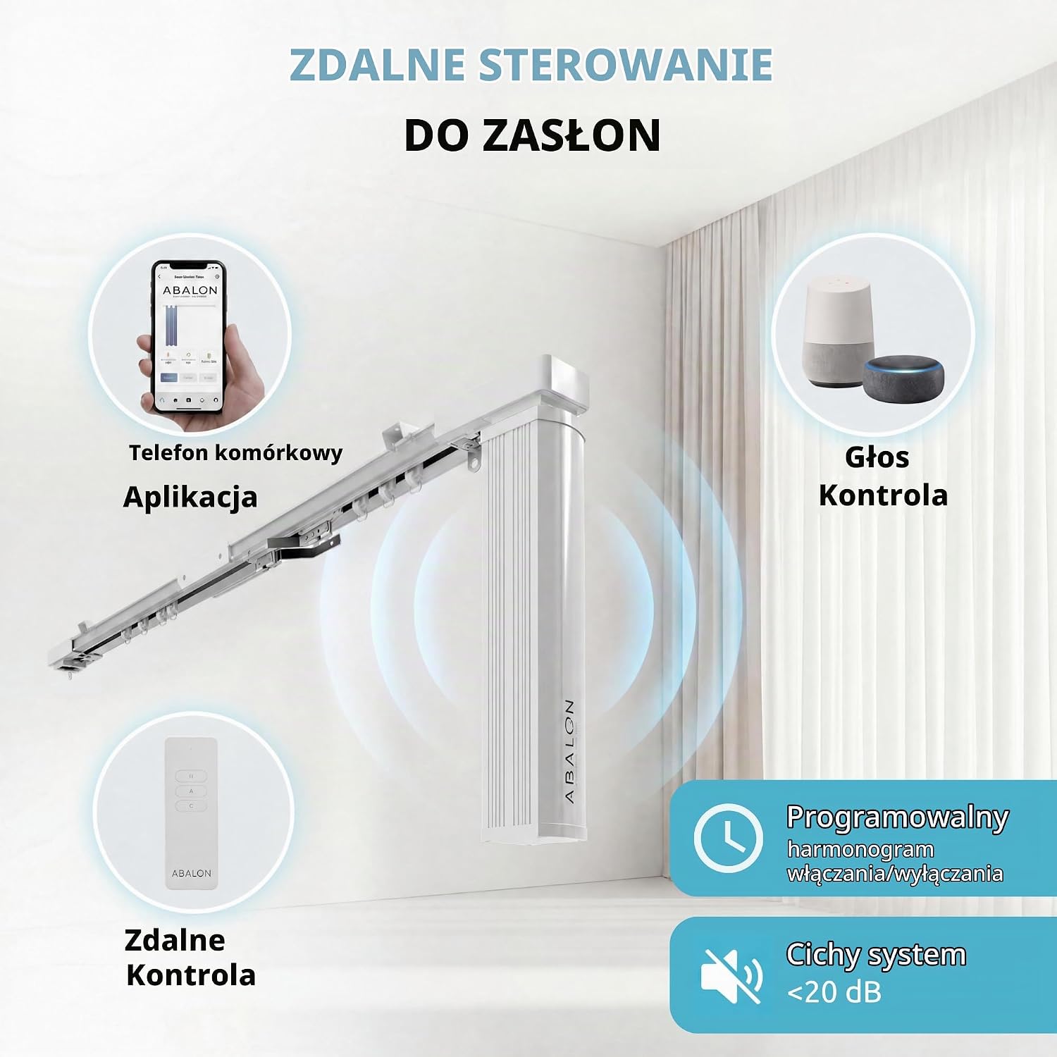 Detalle 2 de ABALON karnisz z napędem Wi-Fi, 6 m, aluminiowy, szary