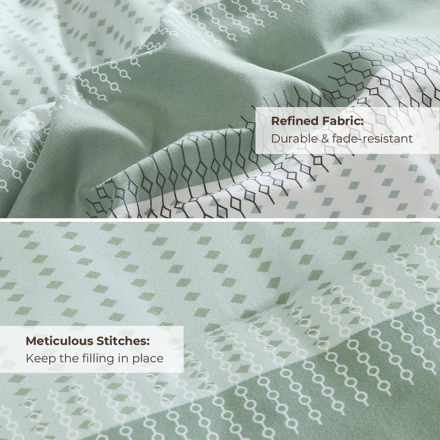Thumbnail 6 de Litanika King Size Comforter Set (Sage Green) – 3-Piece Lightweight Quilt Bedding, Down Alternative