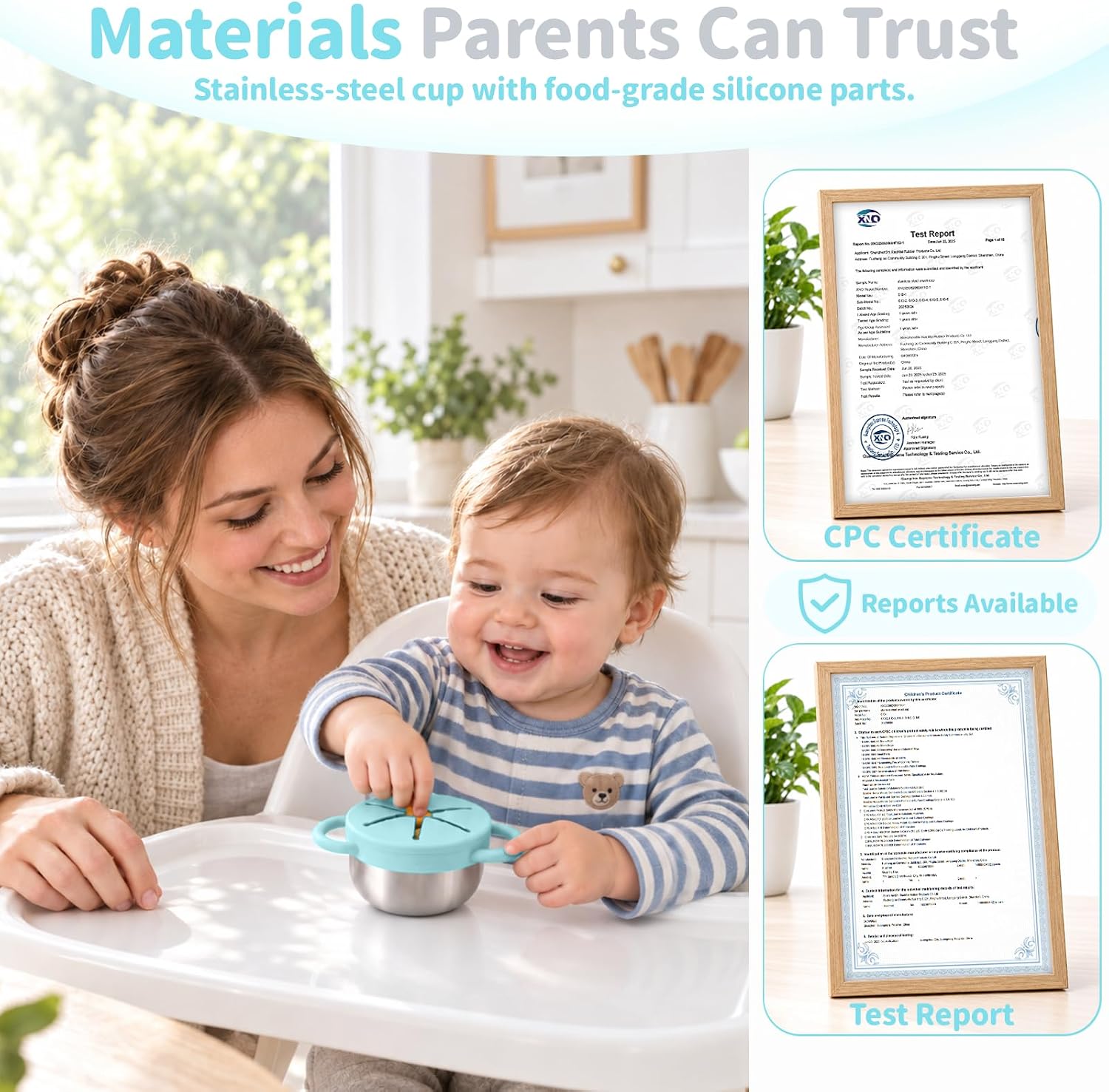 Thumbnail 2 de Daximo 2-Pack Toddler Snack Cups, Stainless Steel with Silicone Lids and Handles
