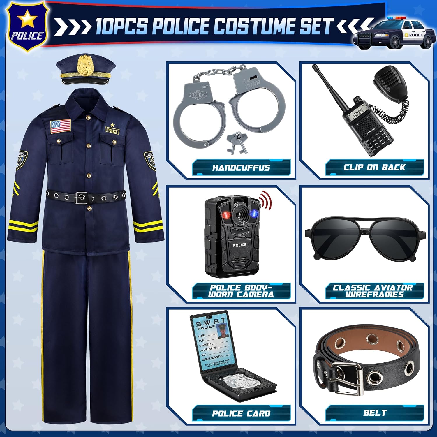 Detalle de Joycover Kids’ Police Costume Set with Light-Up, Sound-Emitting Toy Camera