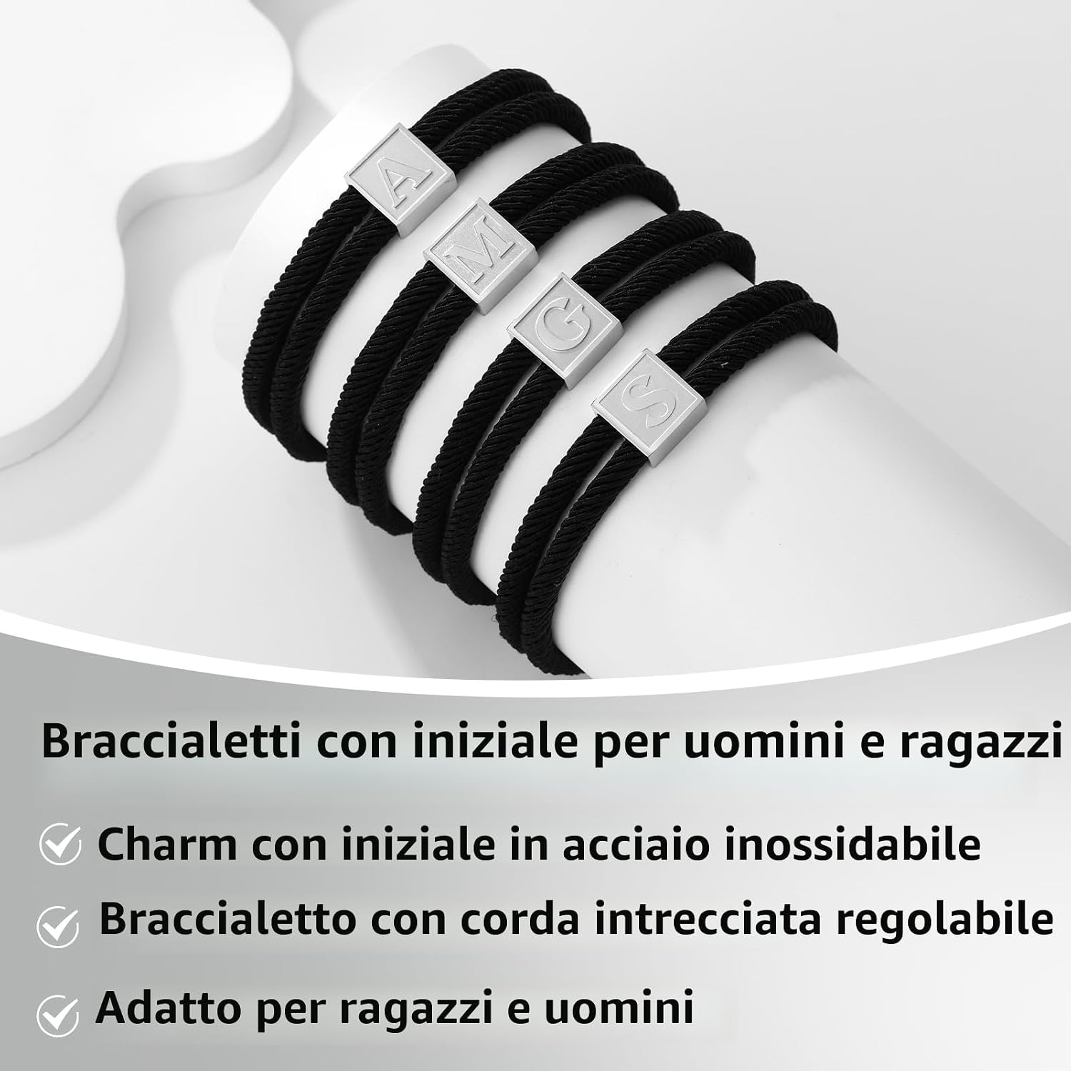 Detalle de Esmoly Bracciale Uomo in Paracord con Iniziale in Acciaio Inox – Regolabile