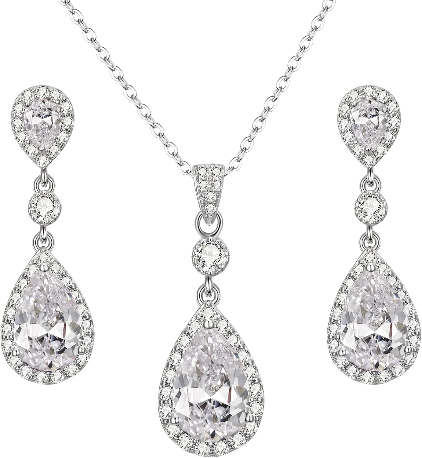 Detalle 2 de Clearine Donna Parure Gioielli Argento 925 con Zirconia Cubica - Set Matrimonio Infinito Lacrima