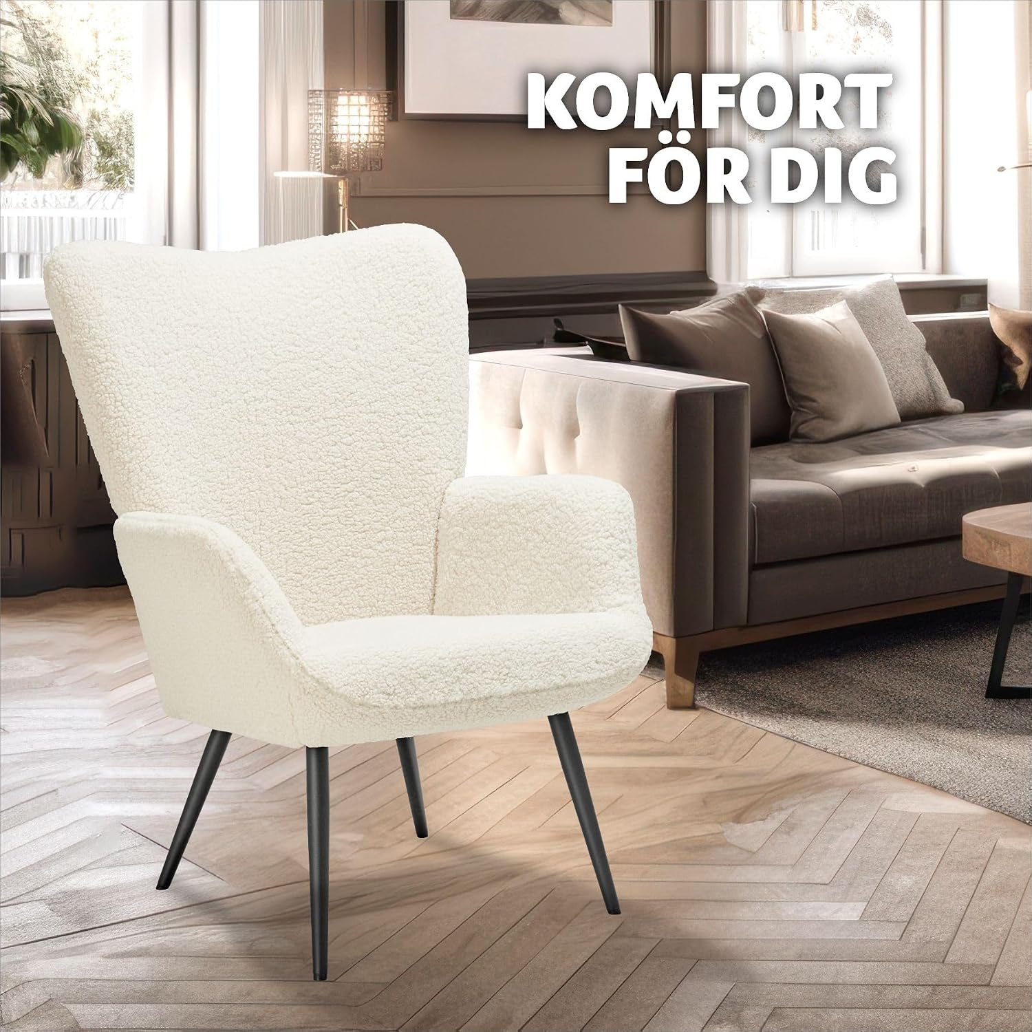 Thumbnail 6 de tectake Hygge 405057 fåtölj i bouclé med ergonomiskt ryggstöd och svarta stålben