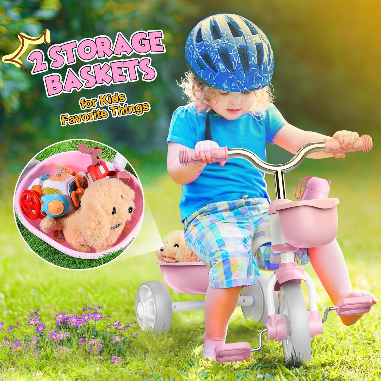 Thumbnail 3 de HappyGoLucky Pink 3-Wheel Tricycle with Lighting Wheels, Adjustable Seat (for ages 2–5)
