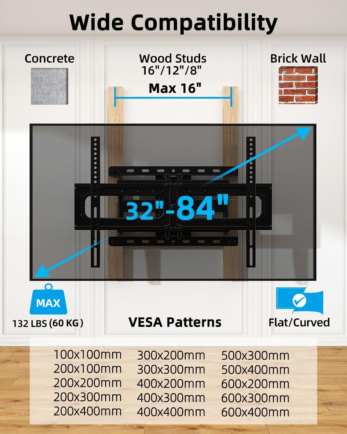 Thumbnail 1 de HOME VISION Full Motion TV Wall Mount 85 lb