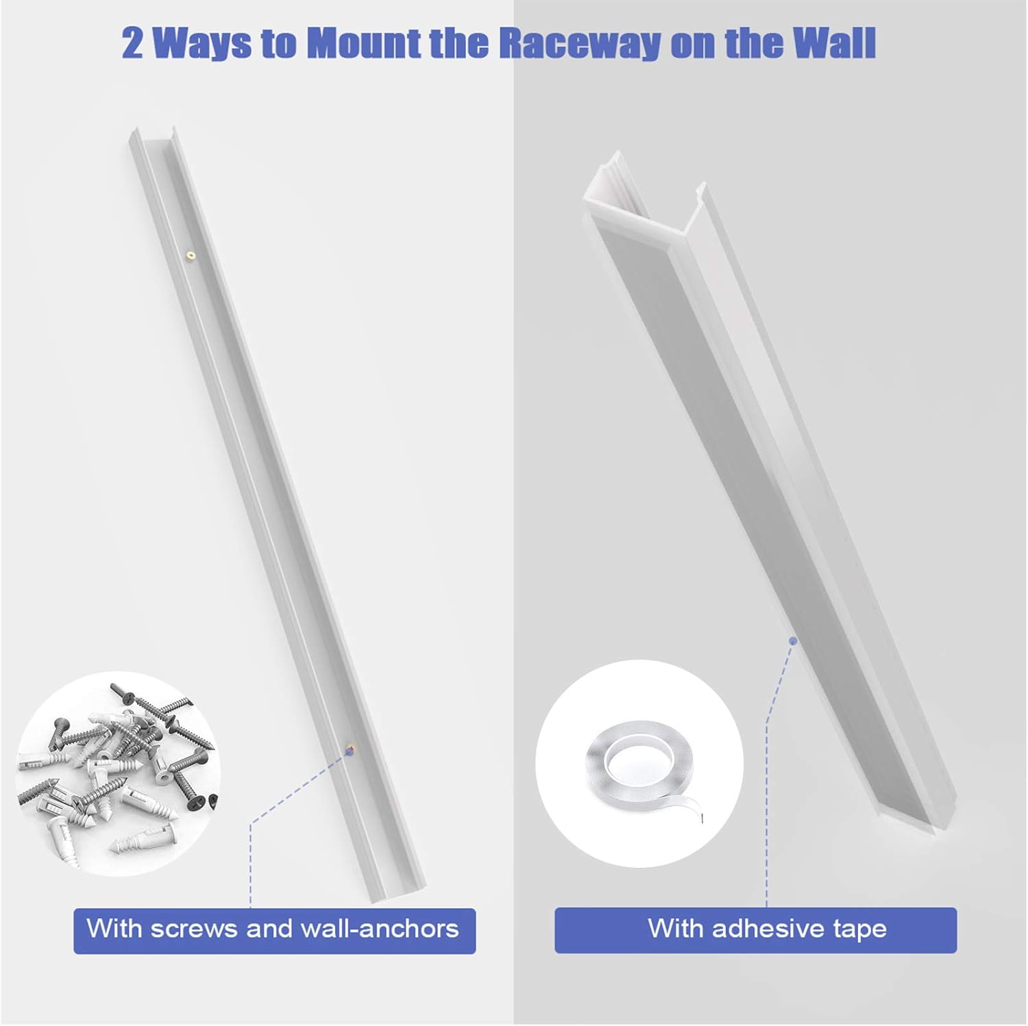 Thumbnail 4 de Anomat Cable Trunking Kit 15 Pack 400mm Self-Adhesive Wire Cover (Paintable White) – 6m Wall-Mounted Cable Hider