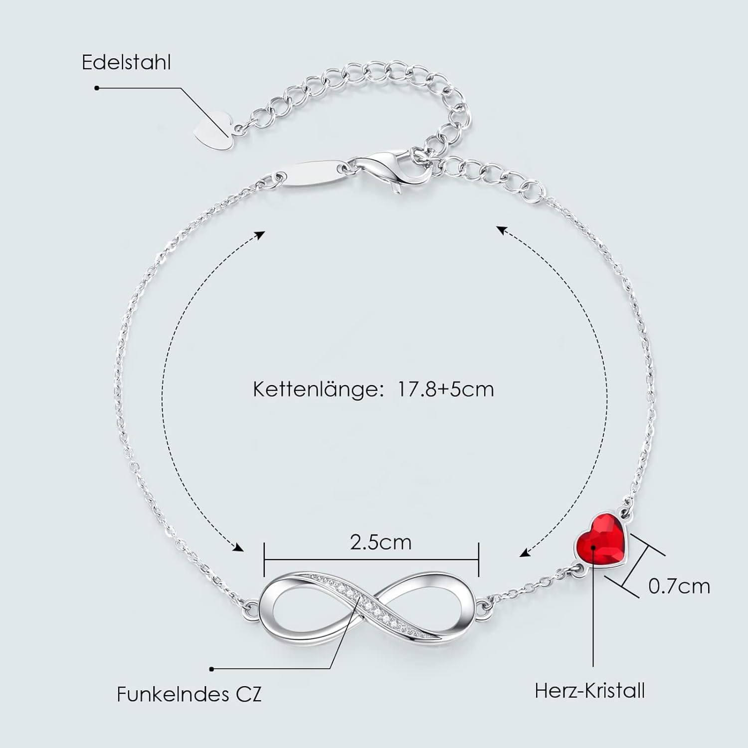 Thumbnail 3 de Infinity Armband Damen 925 Sterling Silber Rosegold – Herz & Unendlichkeit mit Kristallen