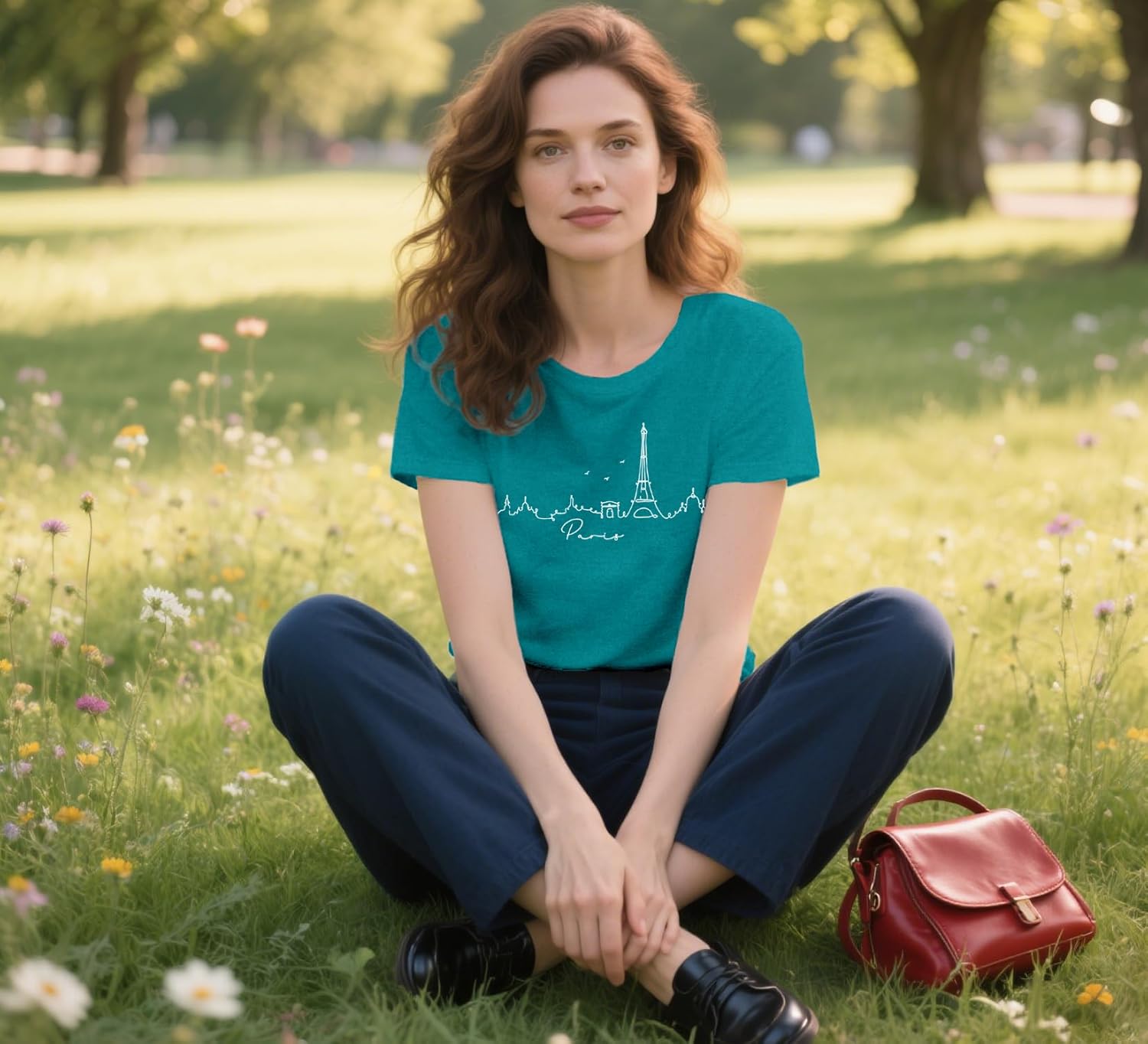 Detalle de Qskall Women's Paris T Shirts Travel in France Tee – Eiffel Tower Bonjour Top