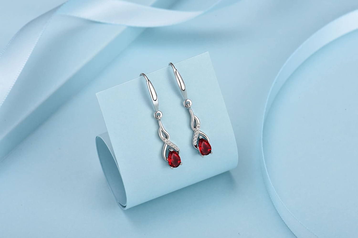Detalle de WOVEE Hängende Ohrringe aus Sterling Silber 925 mit Zirkonia und Granat