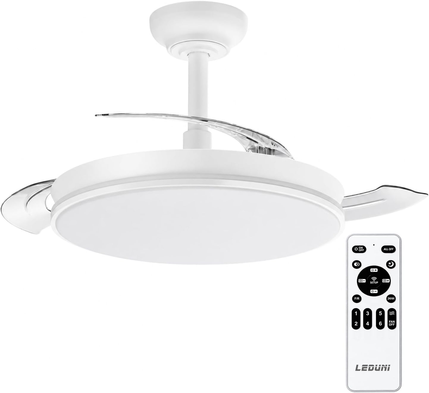 Thumbnail 5 de Ventilador de techo LEDUNI con luz, mando y motor DC 30W de 6 velocidades (50 cm, blanco mate)