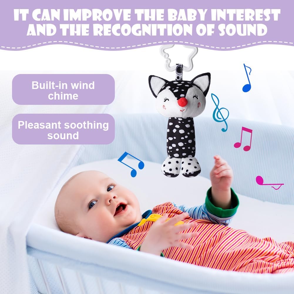 Thumbnail 4 de Aolso 3 Pack Clip on Pram Baby Toys – Sensory Hanging Rattles with Black & White Cartoons