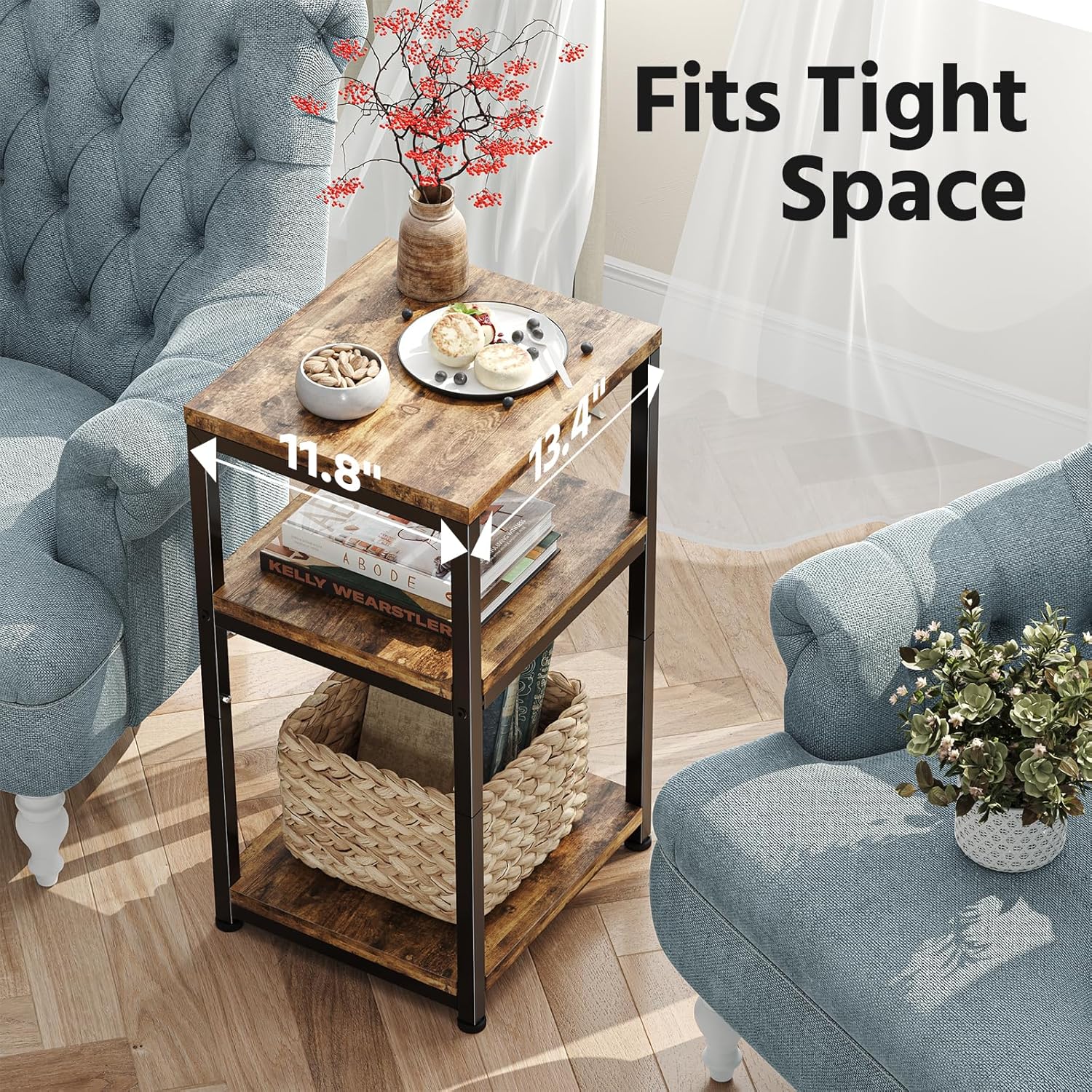 Thumbnail 3 de Simple Trending Side Table: Rustic Brown 3-Tier End Table for Small Spaces