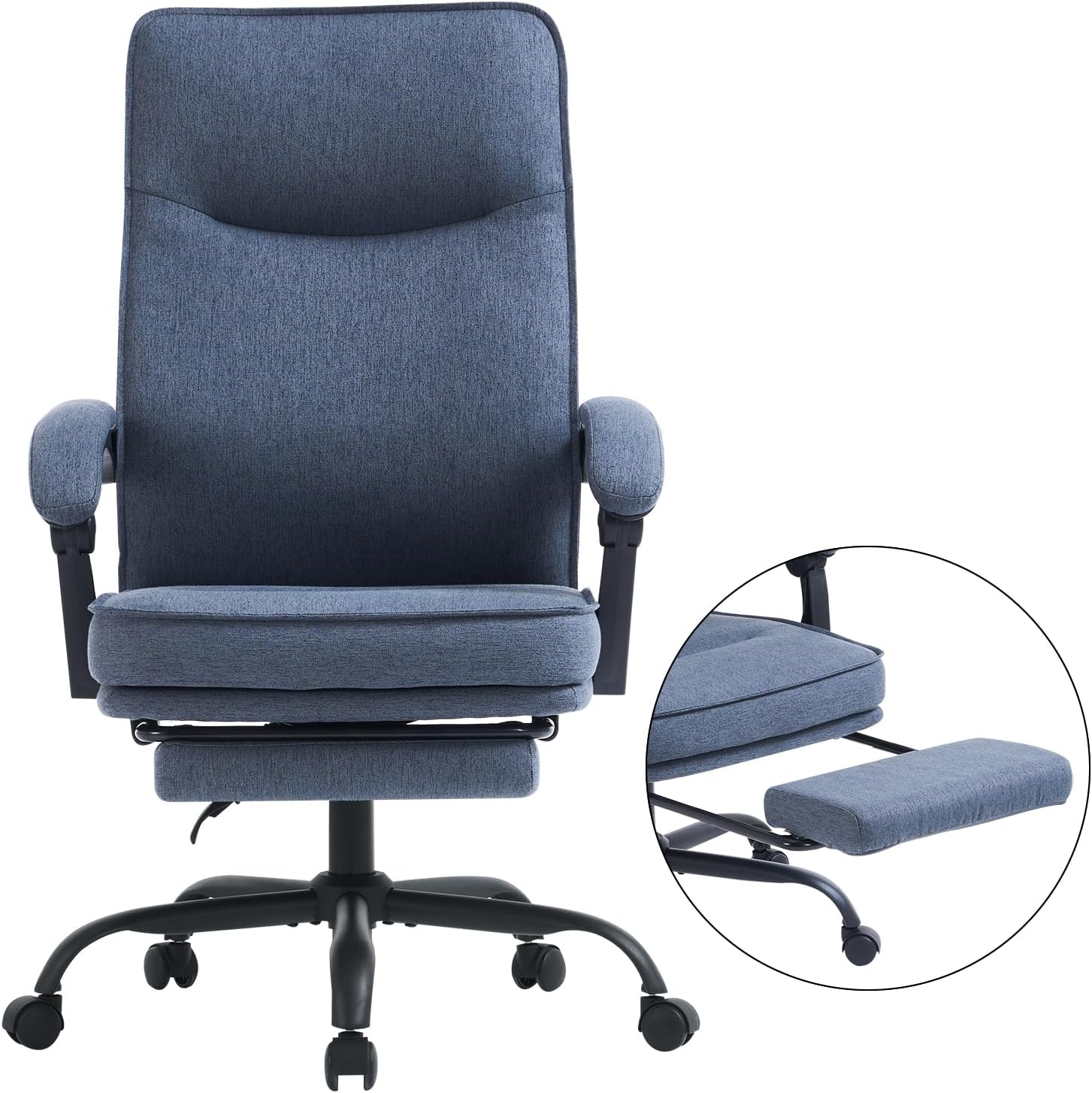 Detalle de MZLEE Bürostuhl ergonomisch: S‑Rückenlehne, Fußstütze und Liegefunktion bis 135°