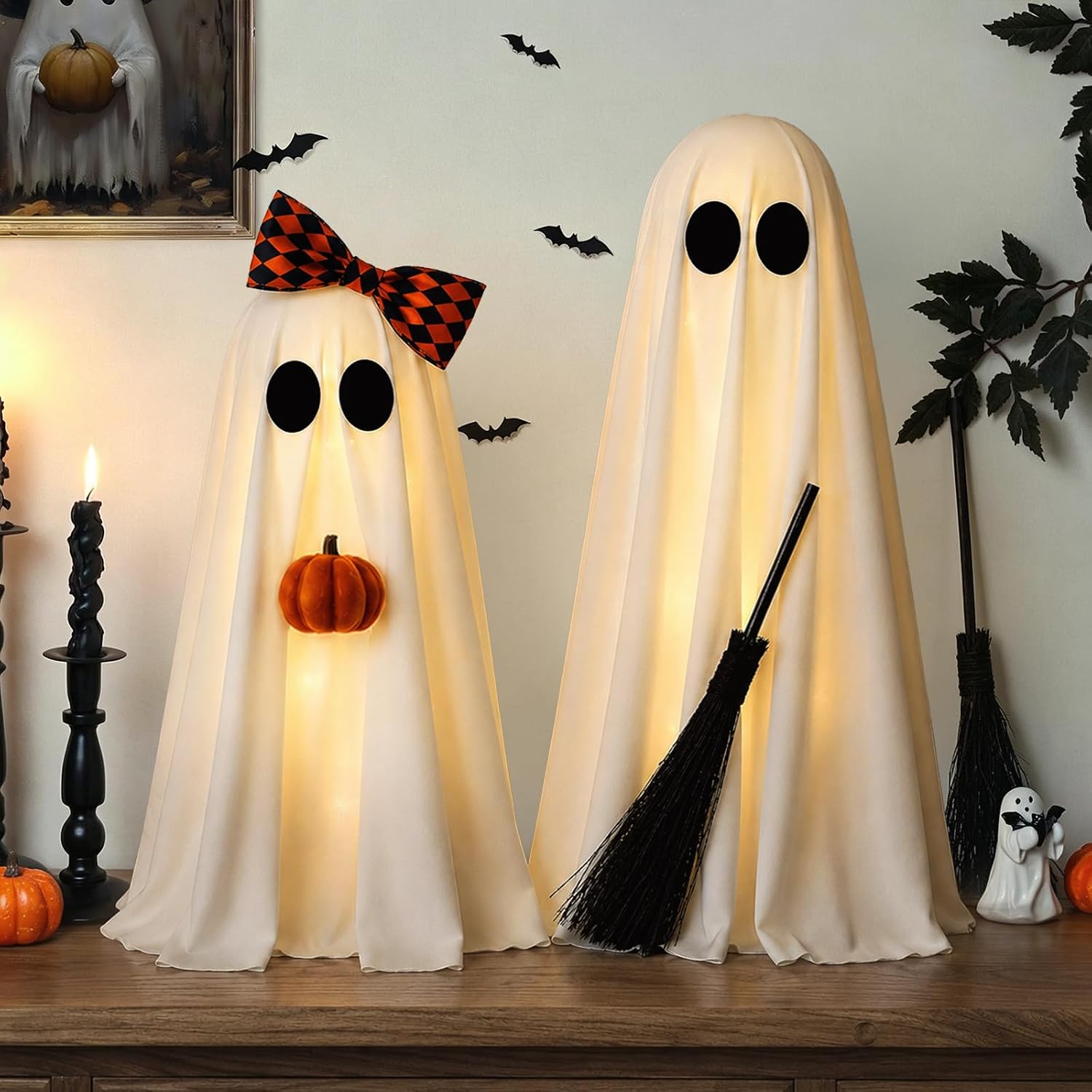 Detalle de Zesua ZS122 Lighted Halloween Ghost Decor, 2-Pack with Warm White LEDs
