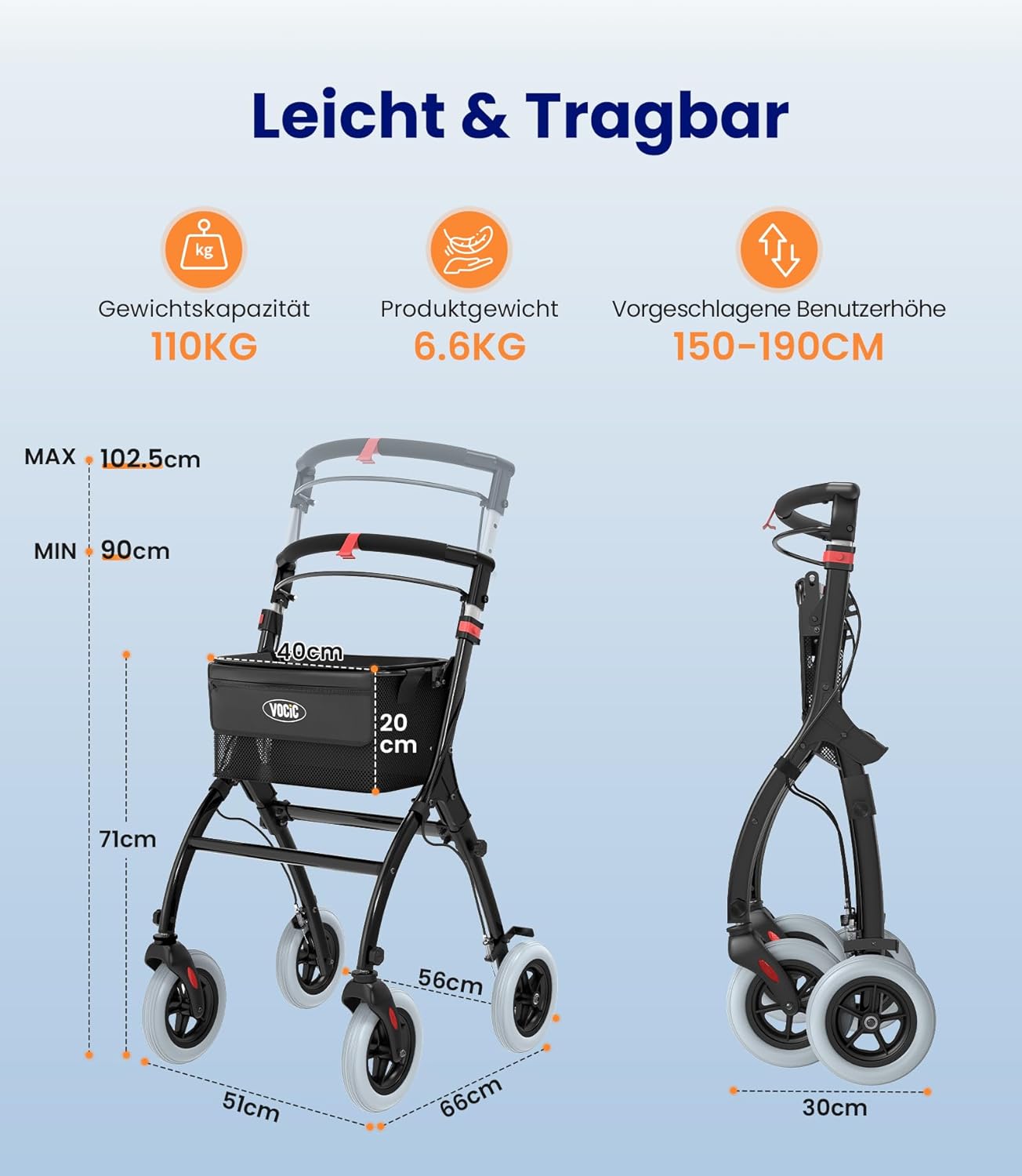 Thumbnail 5 de VOCIC Z32 Rollator schmal für Wohnung