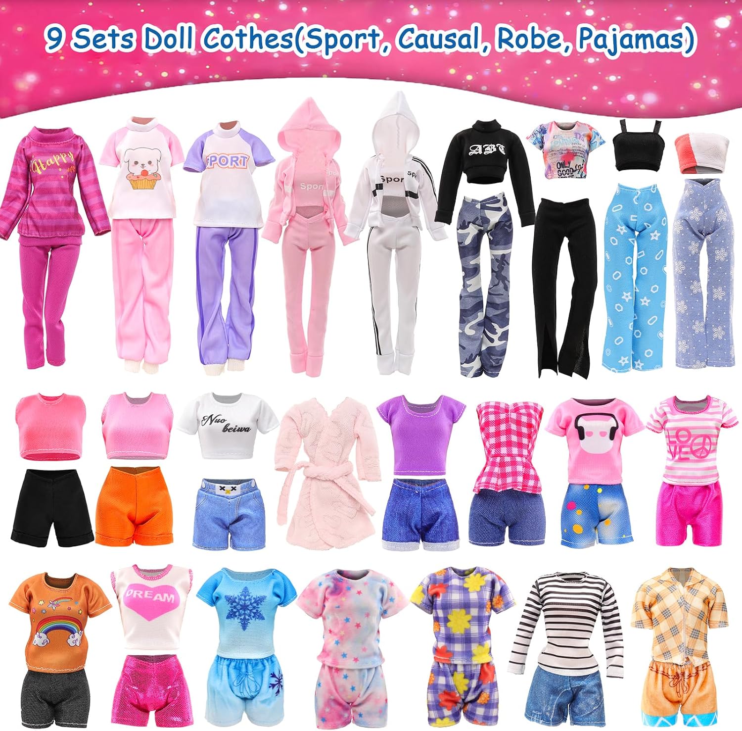 Thumbnail 1 de Miunana 9 Sets Doll Clothes Hooded Sports Suit – 11.5 Inch Outfit Pack for Dolls