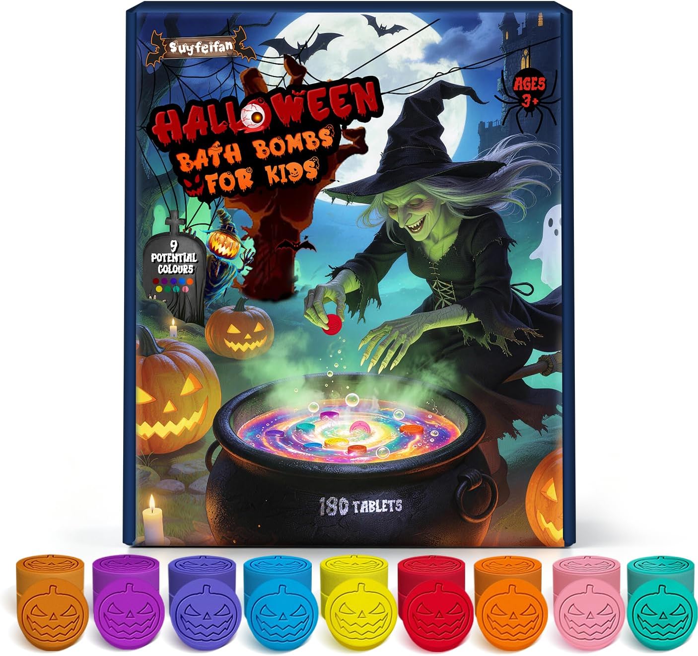 Detalle de Suyfeifan Halloween Bath Colour Tablets, 180-Pack, 9 Colours, Grape Scent