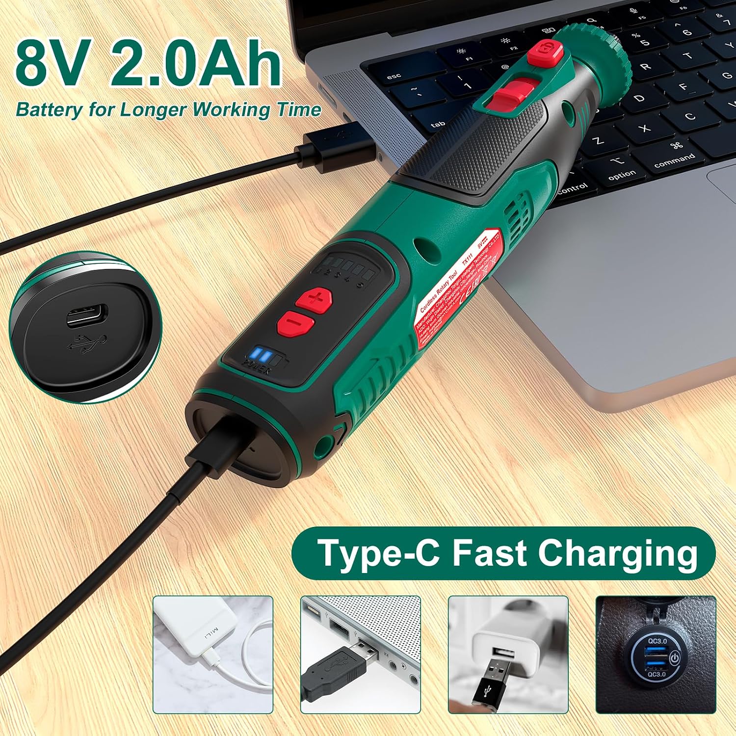 Thumbnail 4 de HYCHIKA 8V Cordless Rotary Tool with 145-Piece Accessory Kit — 5-Speed, 30,000 RPM, LED Light