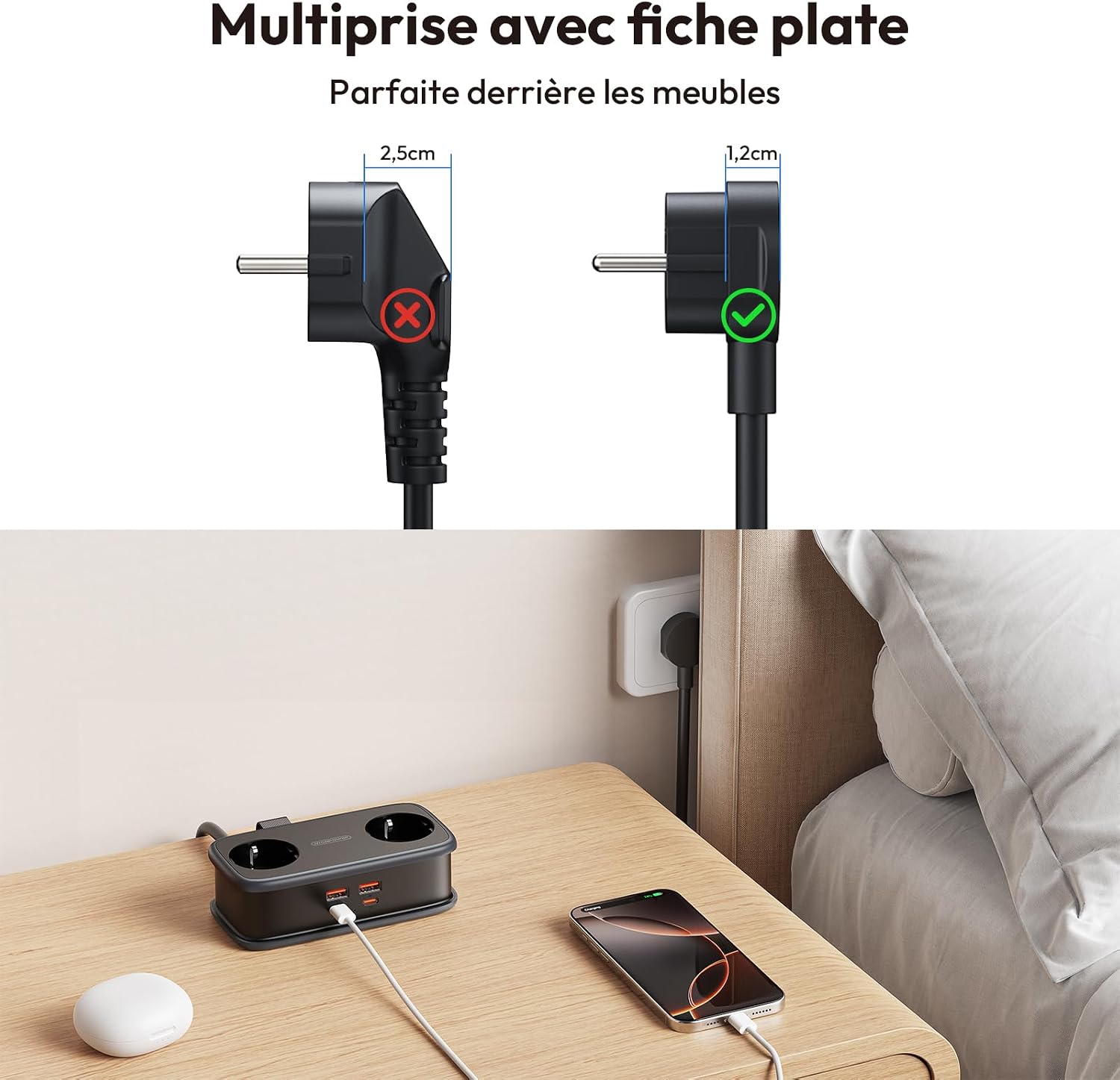 Thumbnail 4 de NTONPOWER Multiprise USB‑C GaN 65W avec 2 USB et câble 1,5 m 🔌