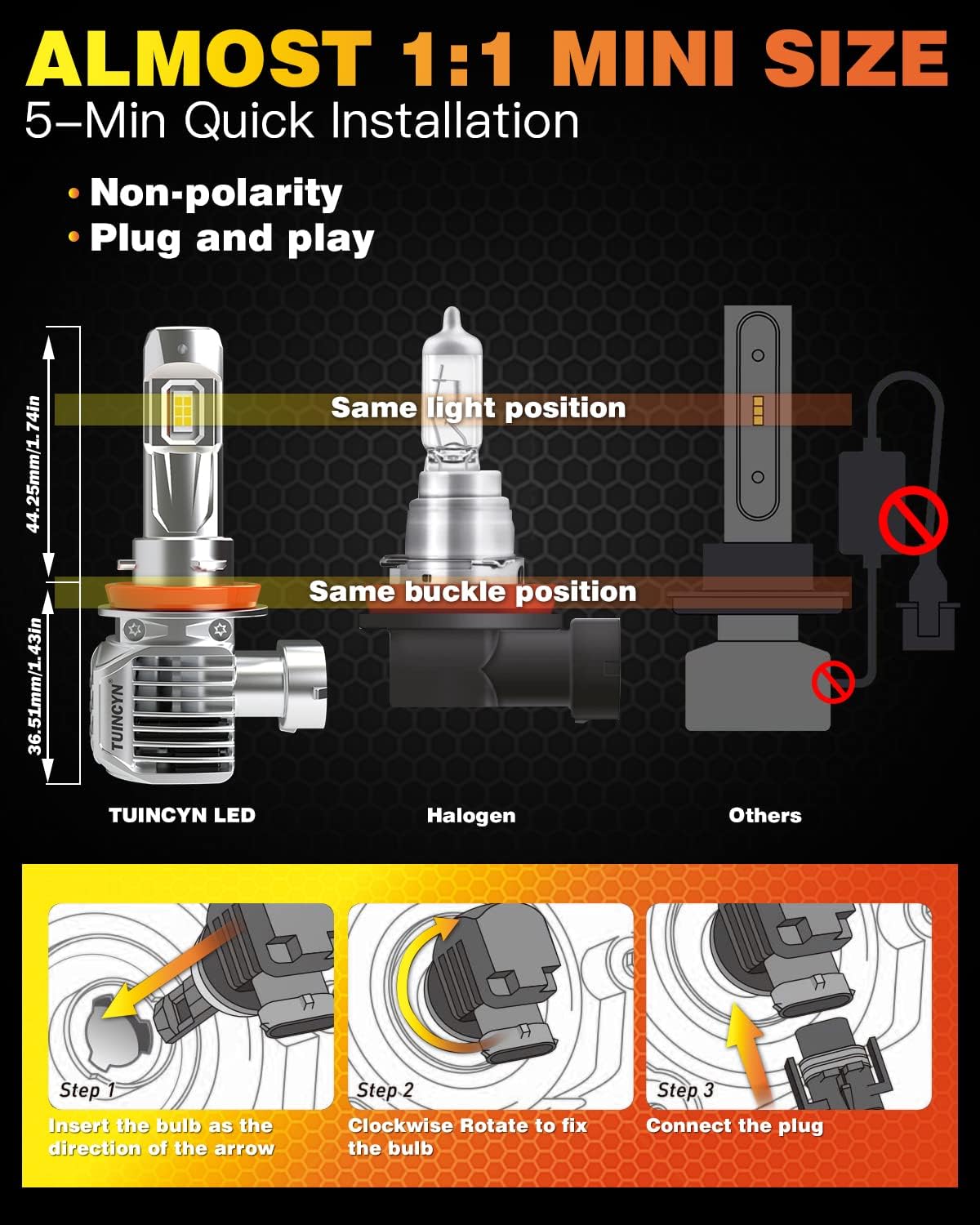 Thumbnail 3 de TUINCYN Ampoules H11/H8 LED 120W 26000LM 6000K pour Voitures — Puissance, installation plug-and-play