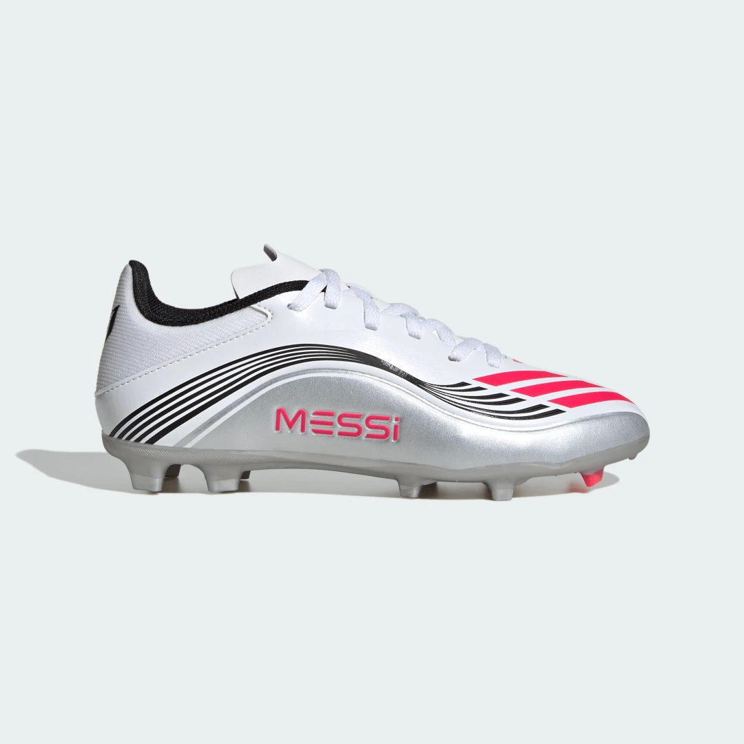 Detalle de Adidas Bota F50 Messi League para césped natural seco y multisuperficie – color blanco