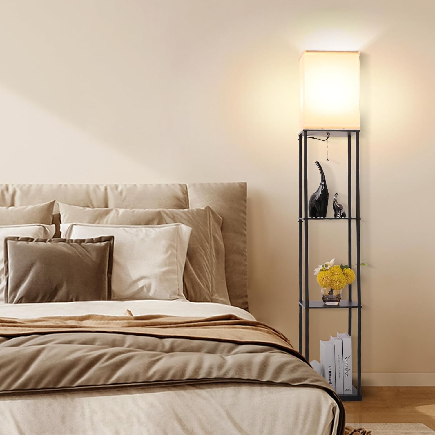 Thumbnail 4 de Gupuzm Floor Lamp with Shelves — Modern Square Standing Lamp with 3-Color Temperature Bulb (Black)
