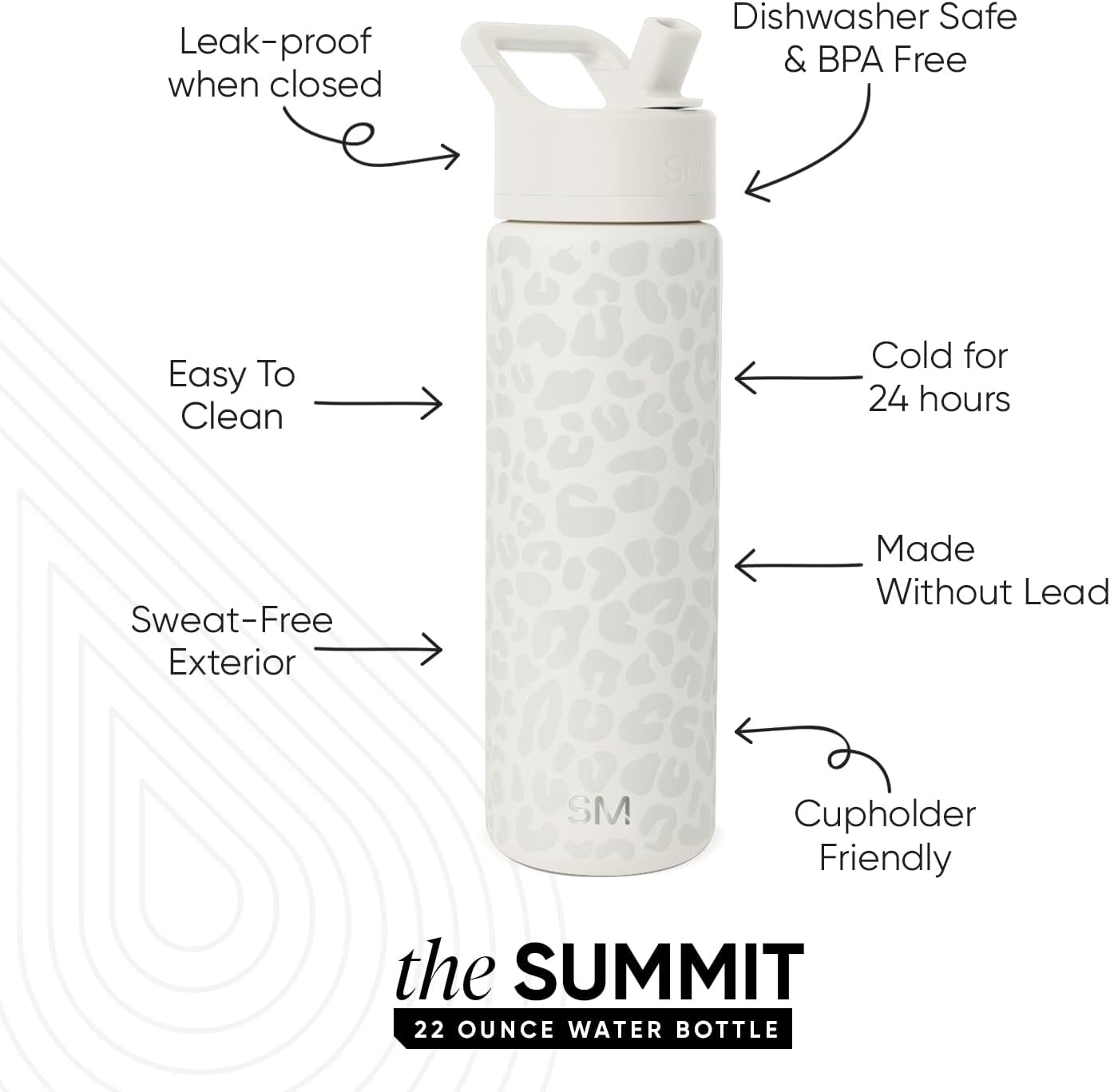 Thumbnail 1 de Simple Modern Leopard 22oz Water Bottle with Straw Lid — Summit Collection