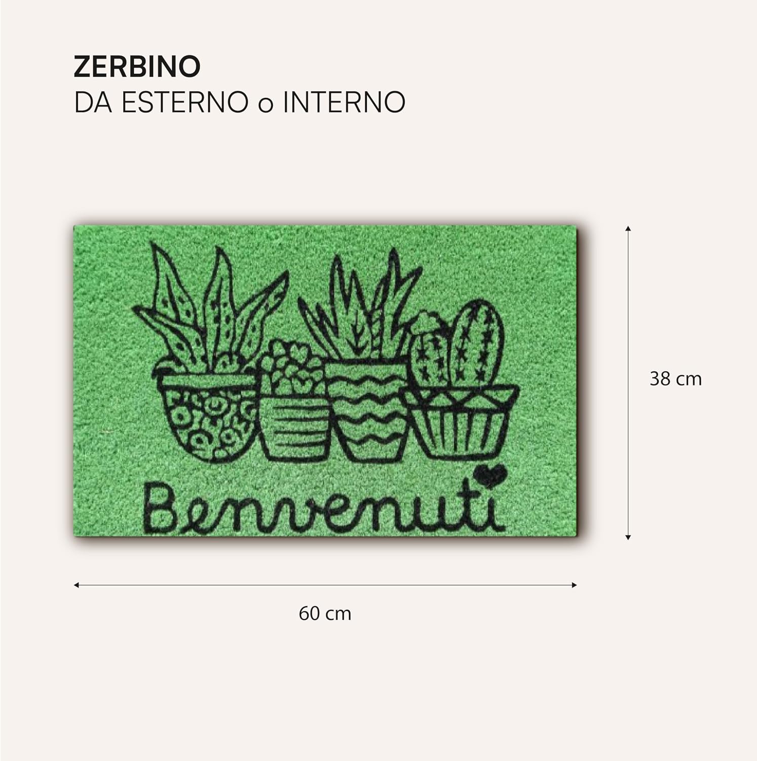 Thumbnail 2 de Baroni Home Zerbino Ingresso Casa in Fibra di Cocco Dipinto a Mano 60x38 cm – Verde