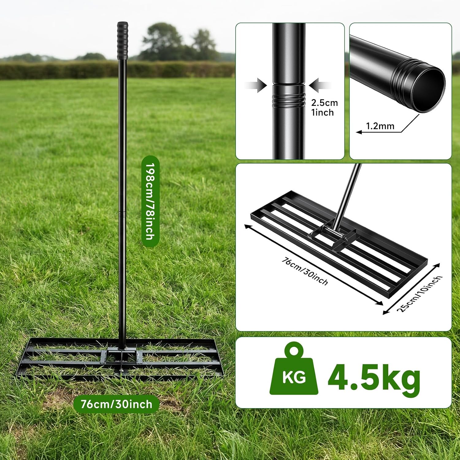 Detalle 2 de Lawn Leveling Rake – Adjustable Handle, Dual Plate Sizes, Level Soil & Sand Faster (3X) with Stable Heavy-Duty Design