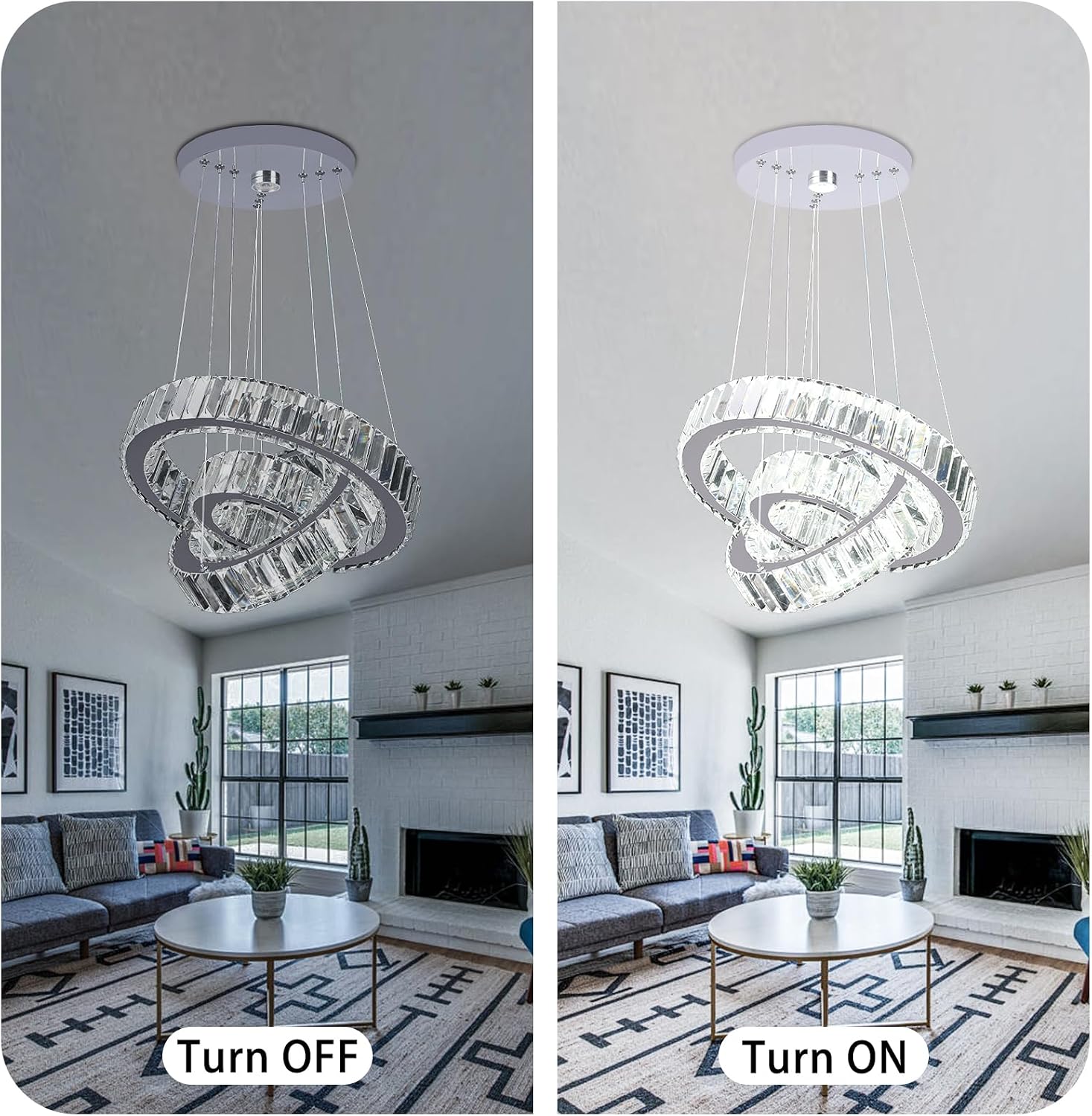 Thumbnail 6 de YPQXYHDA Adjustable 3 Ring Crystal Pendant Light – Dimmable LED Chandelier with Remote