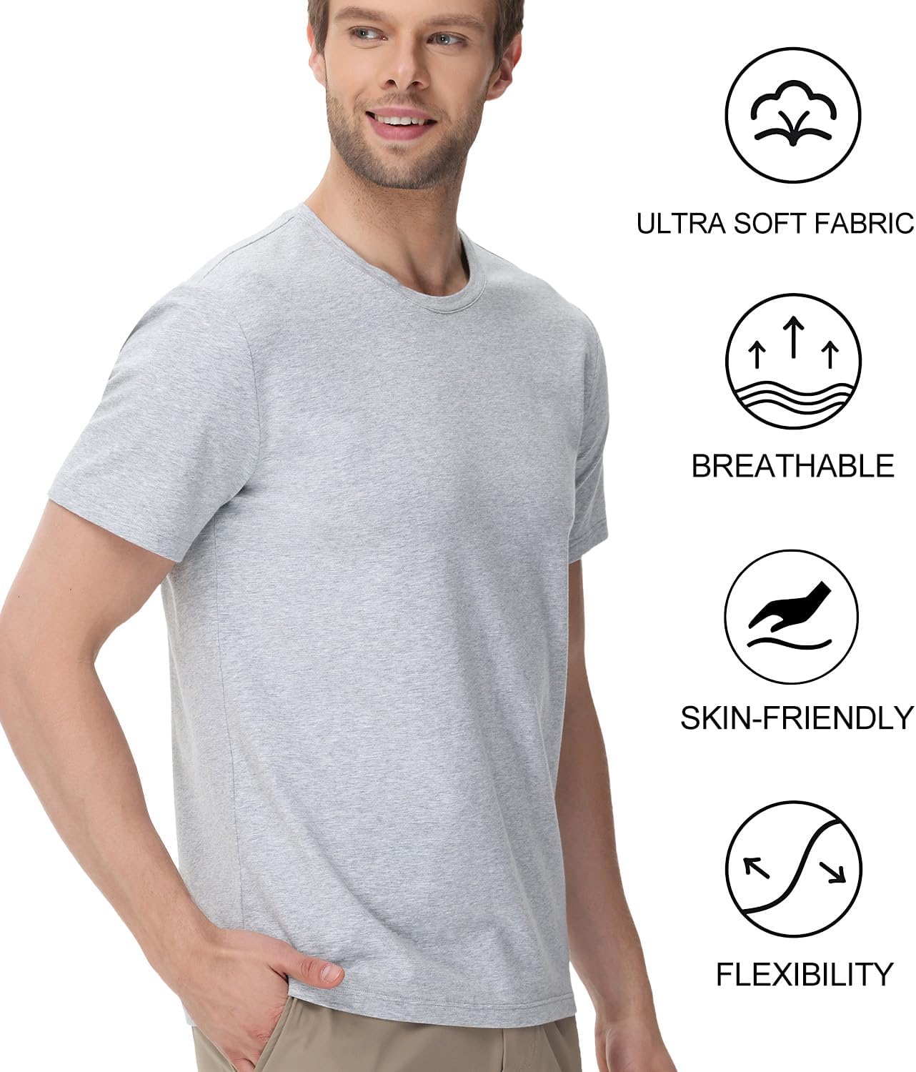 Detalle 2 de wirarpa Herren T-Shirt Tops Rundhals – 4-Wege Stretch, keine Etiketten, Basic Oberteile